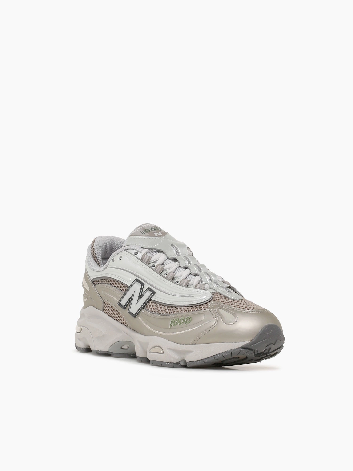 1000 Silver Metalic Leather Flexible Tread Walking Sneakers