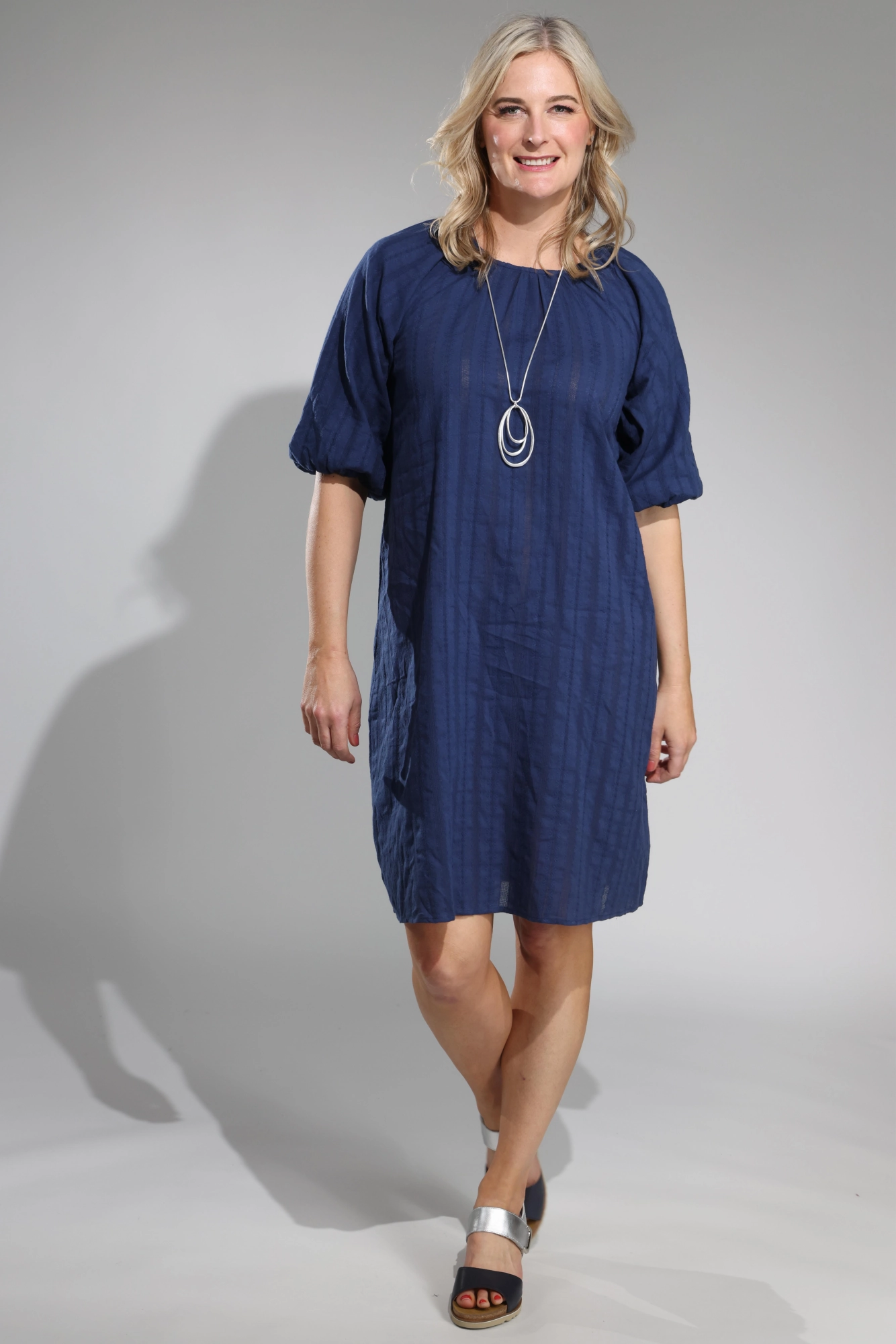 100% Cotton Floral Stripe Dress | NAVY | 6117A1 Calm Grace