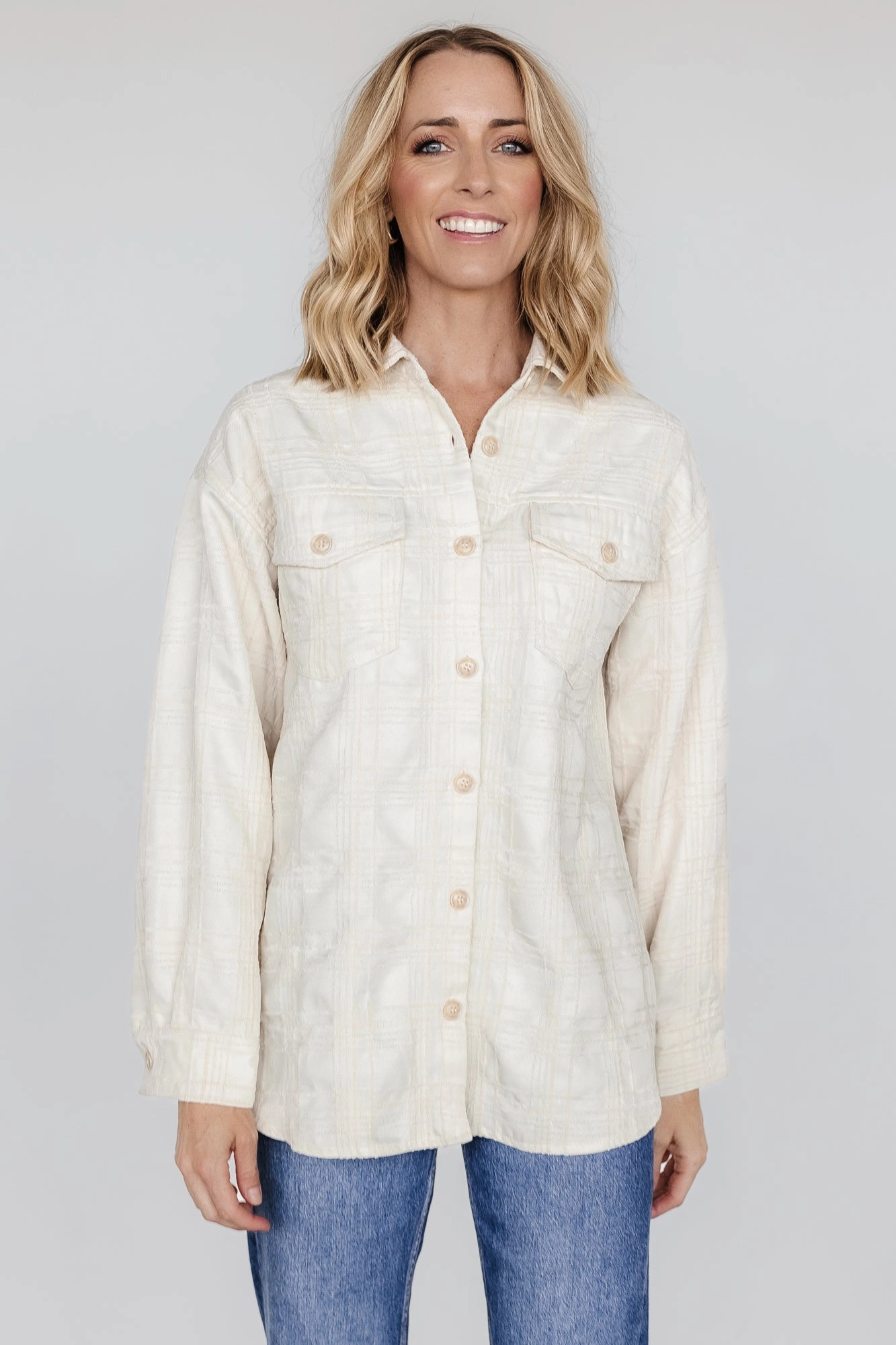 Joanna Plaid Shacket | Cream   Natural All Day Fit