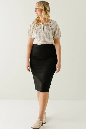 'Anna' Pencil Skirt in Black Multi Purpose Fabric Back Slit