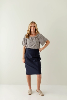 'Anna' Pencil Skirt in Navy Wardrobe Hero high contrast