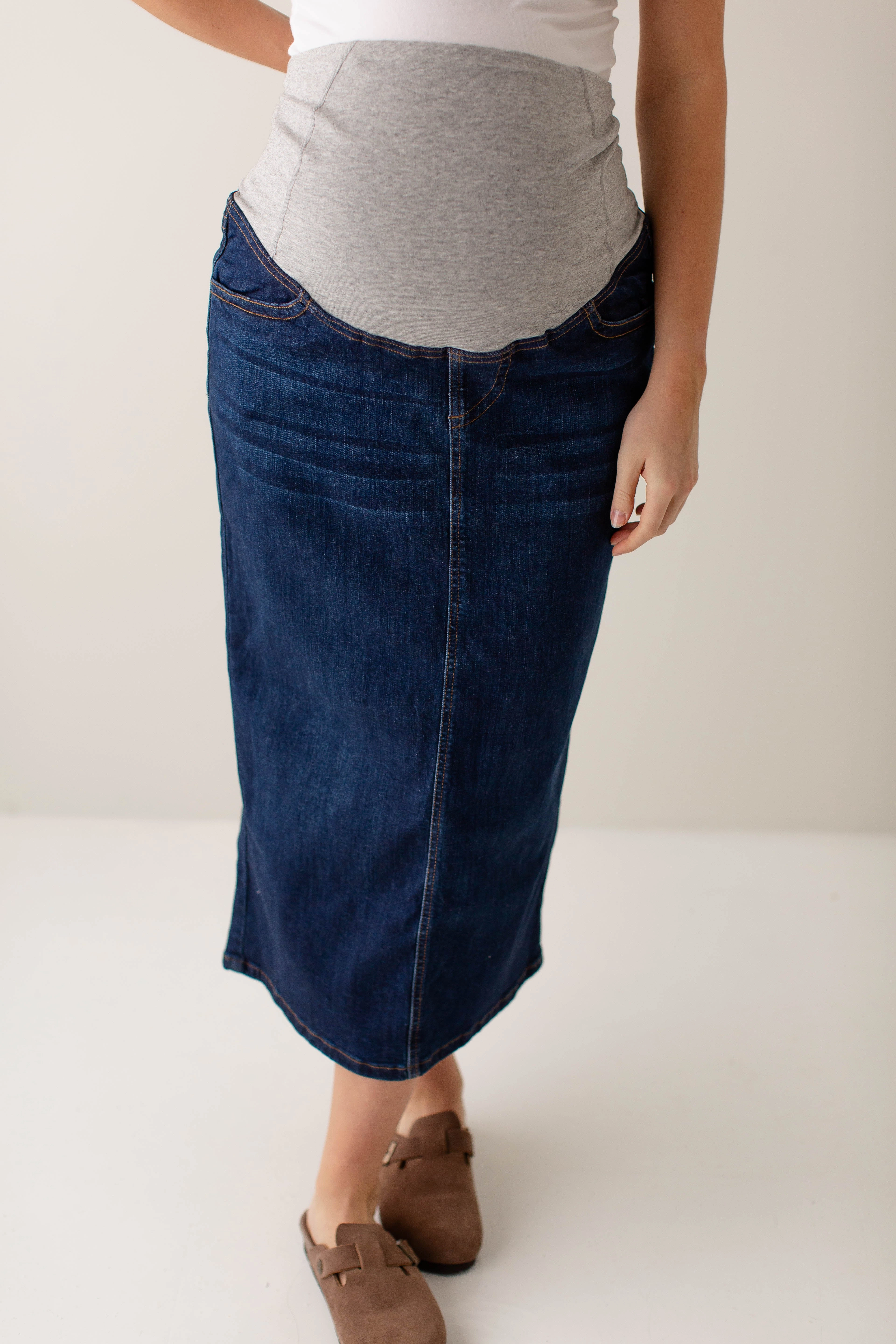 'Carla' Maternity Long Denim Skirt FINAL SALE Chic Appeal