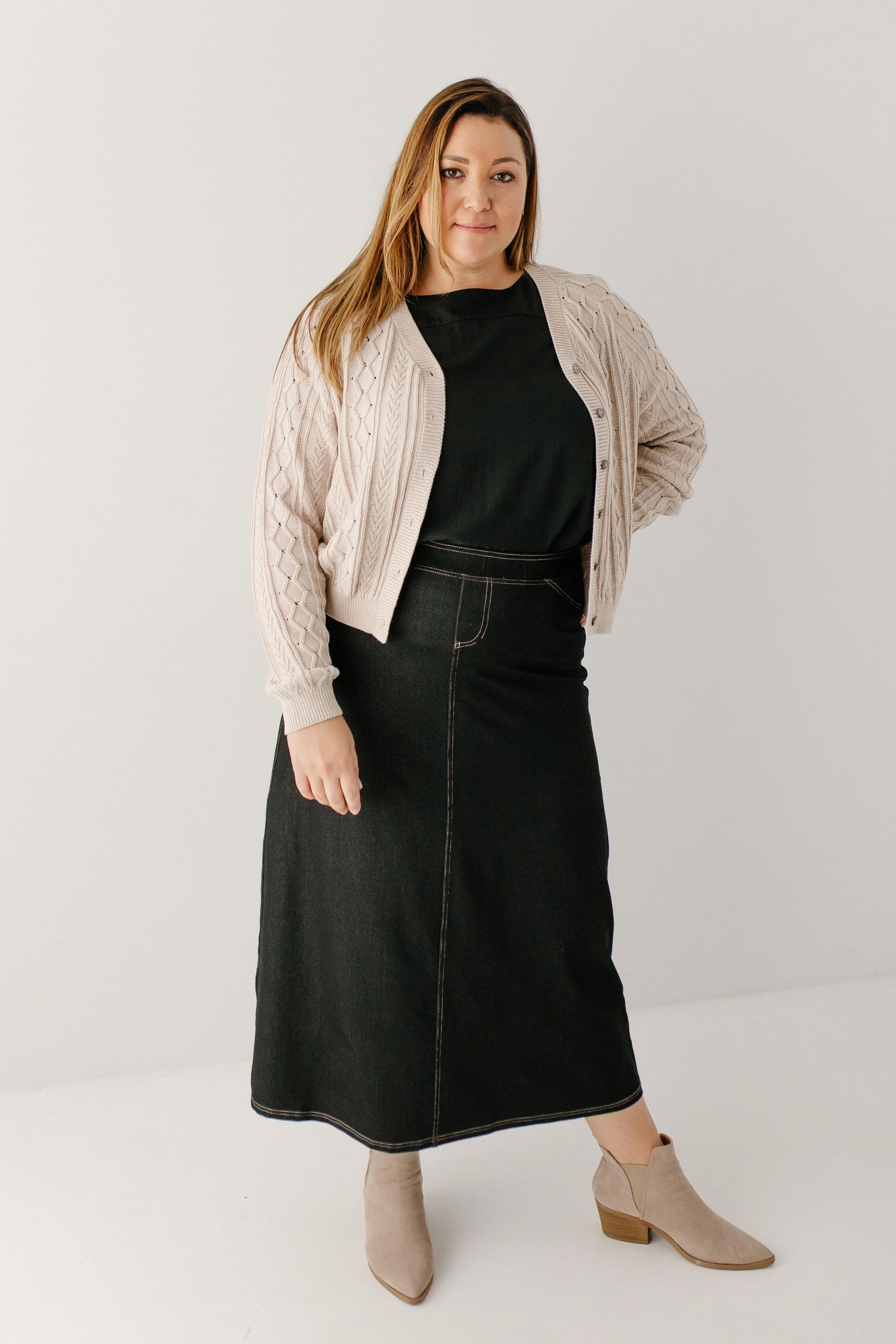 casual finish Fresh Look 'Caroline' Long Knit Denim Skirt