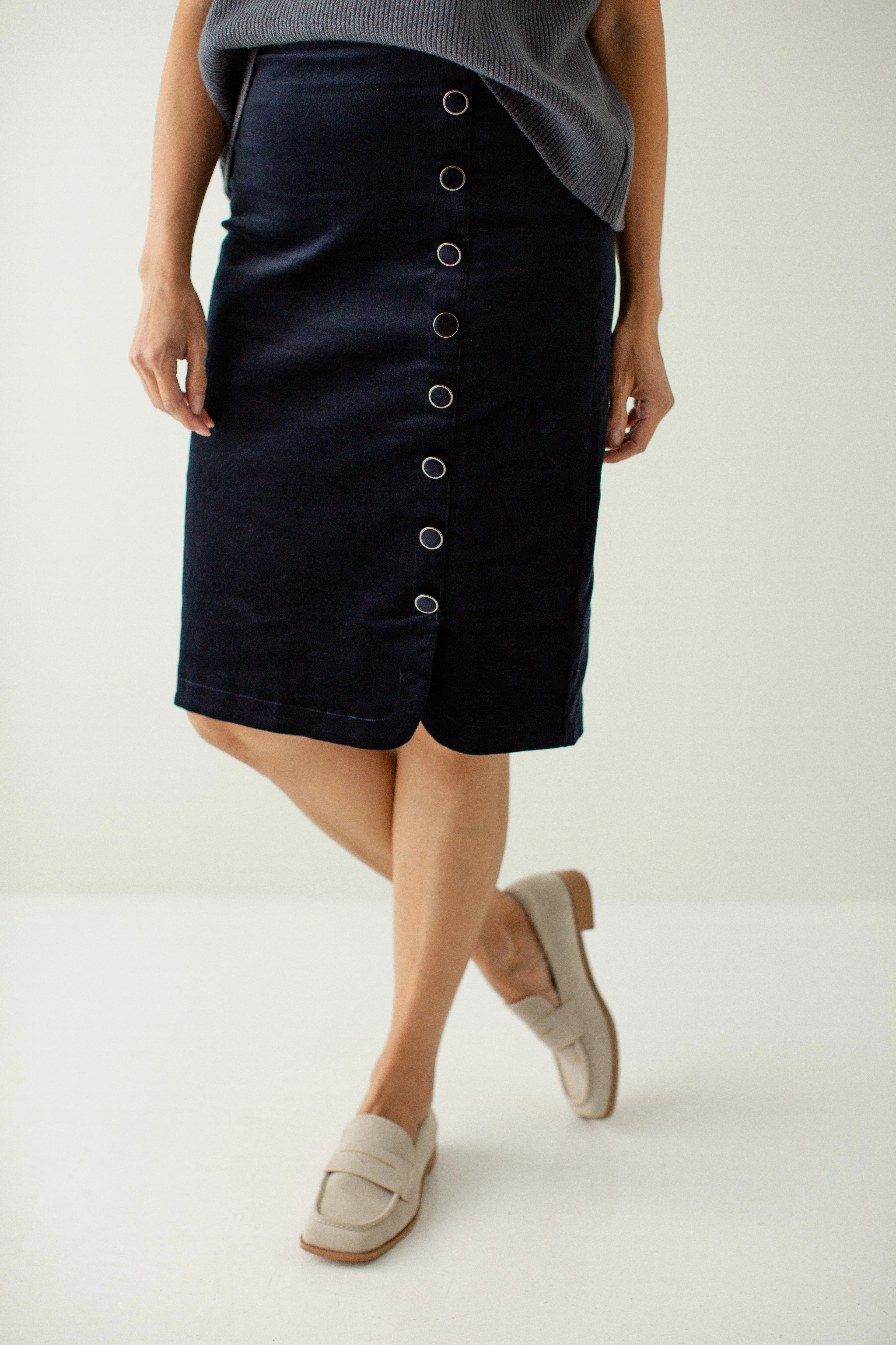 'Diana' Side Button Corduroy Skirt in Navy FINAL SALE Fall Favorite Blogger Favorite