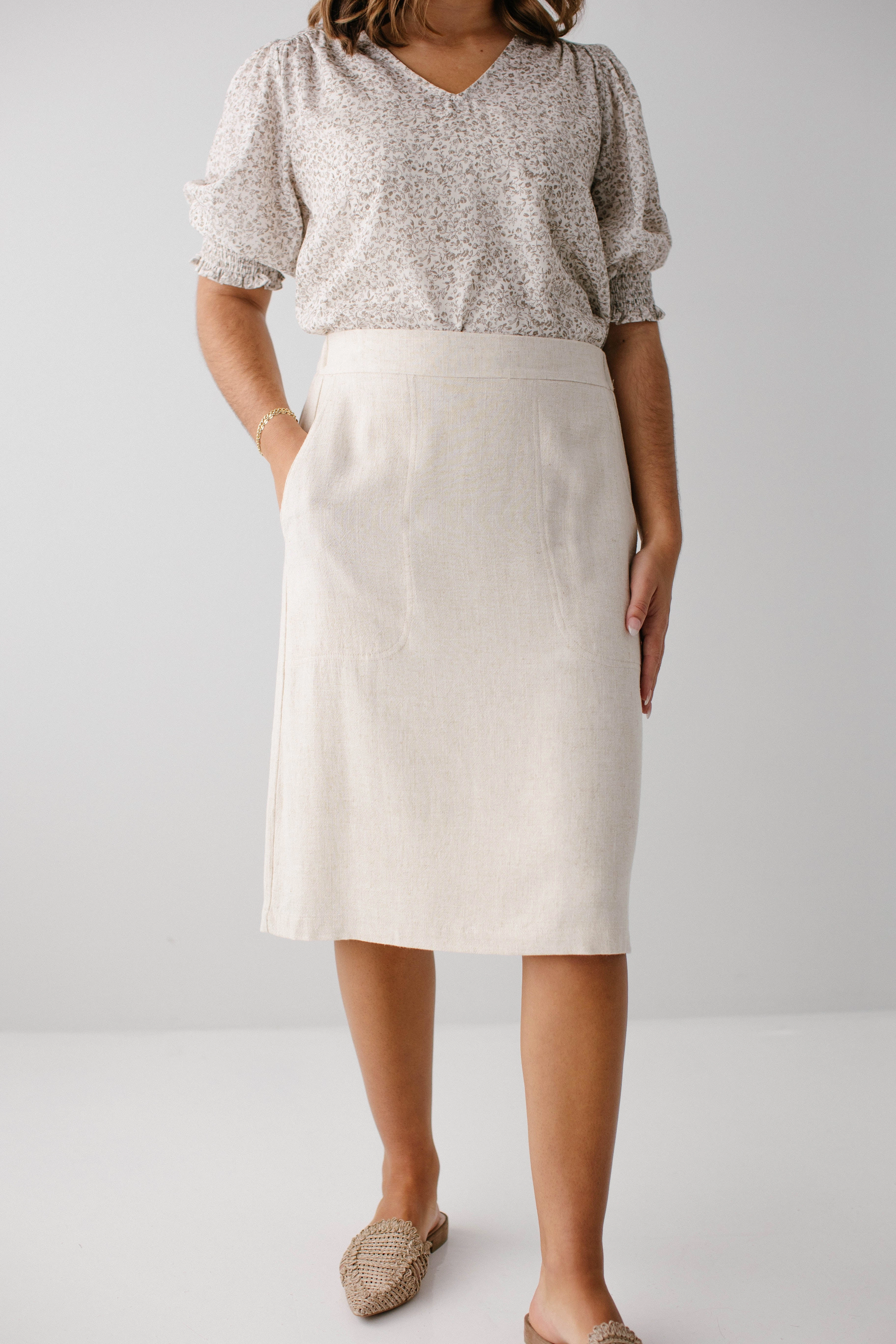 Detachable Tie 'Emily' Knee Length Linen Blend Skirt FINAL SALE
