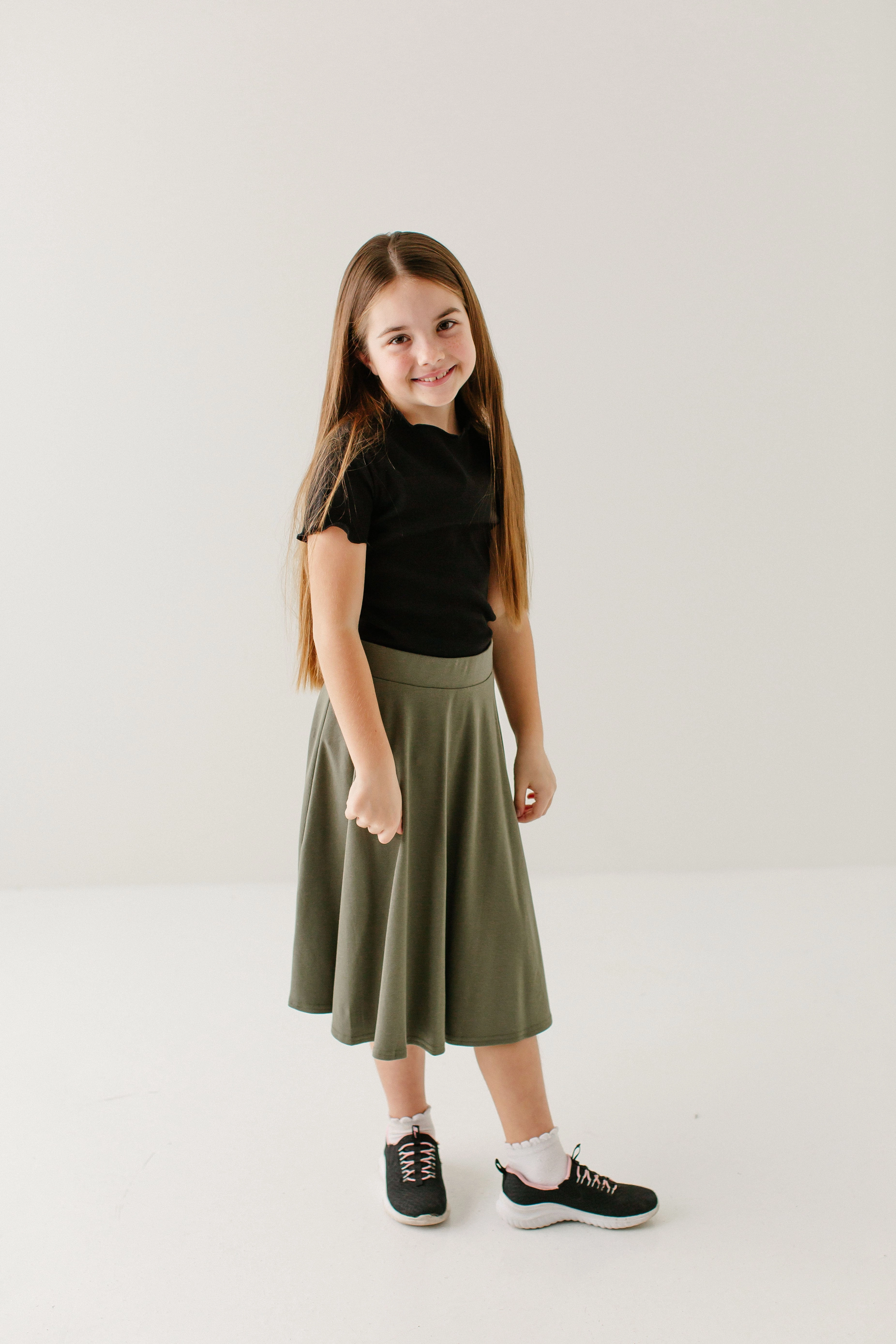 Earth Tones Button Fastenings 'Eva' Girl Cotton Blend Skater Skirt FINAL SALE