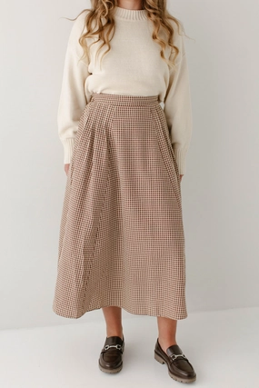 natural fiber Airy Look 'Hosea' Rust Gingham A-Line Midi Skirt