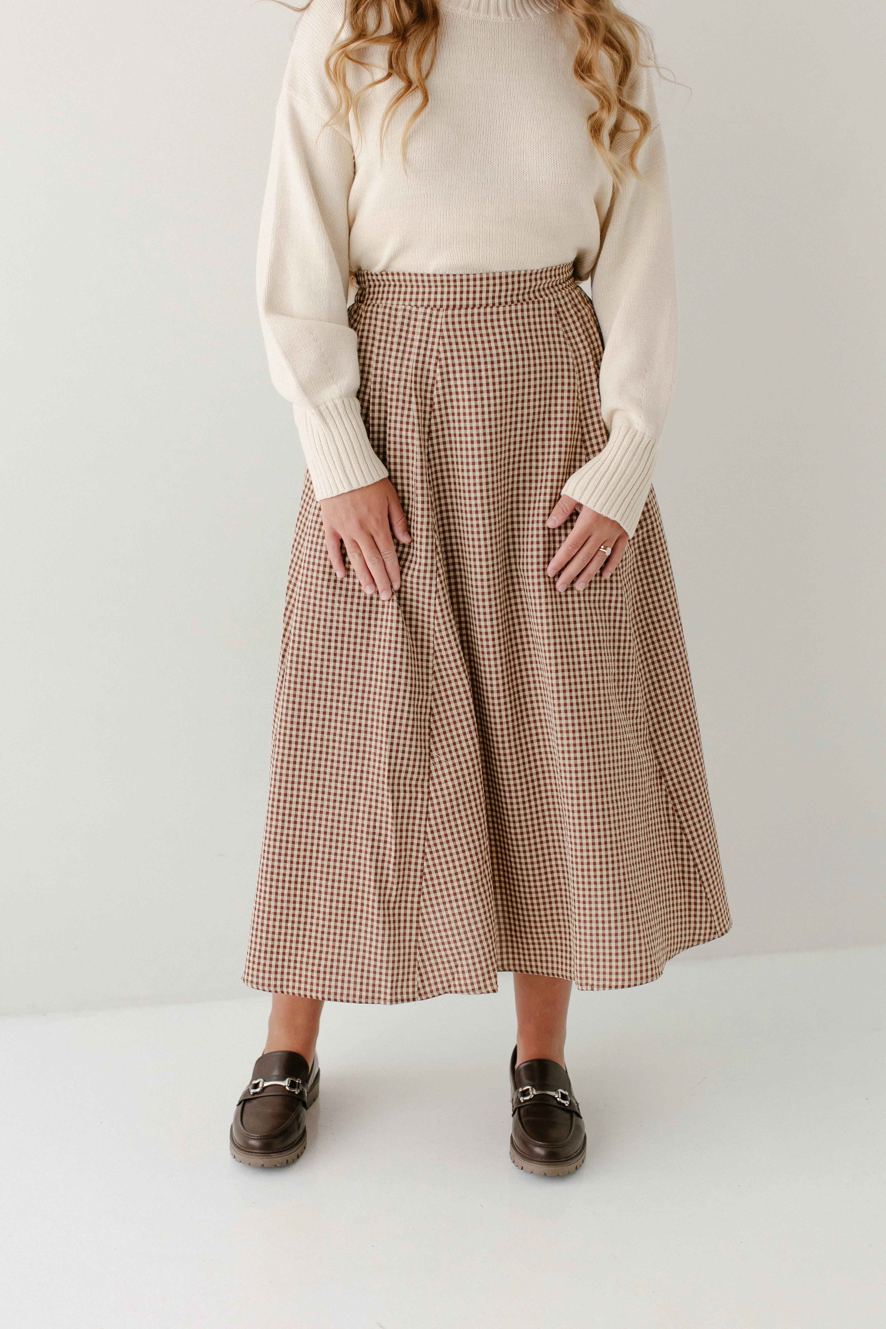 Style Staple 'Hosea' Rust Gingham A-Line Midi Skirt