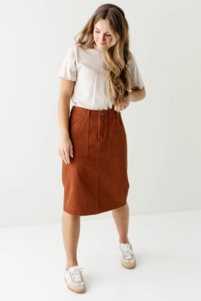 'Keisha' Knee Length Denim Skirt Velvet Finish