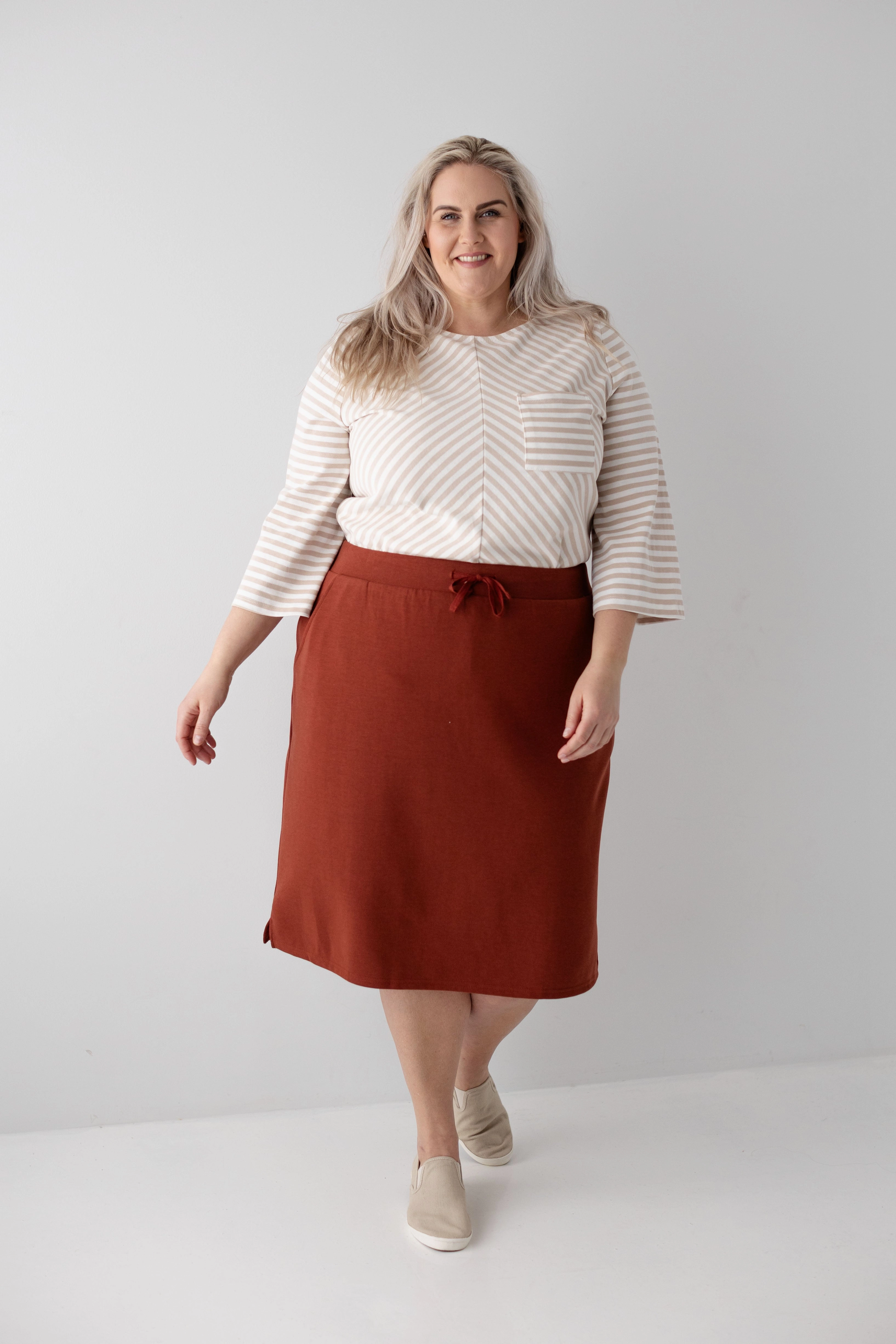 'Lauren' Everyday Knit Skirt FINAL SALE Smart Edge Asymmetrical Cut