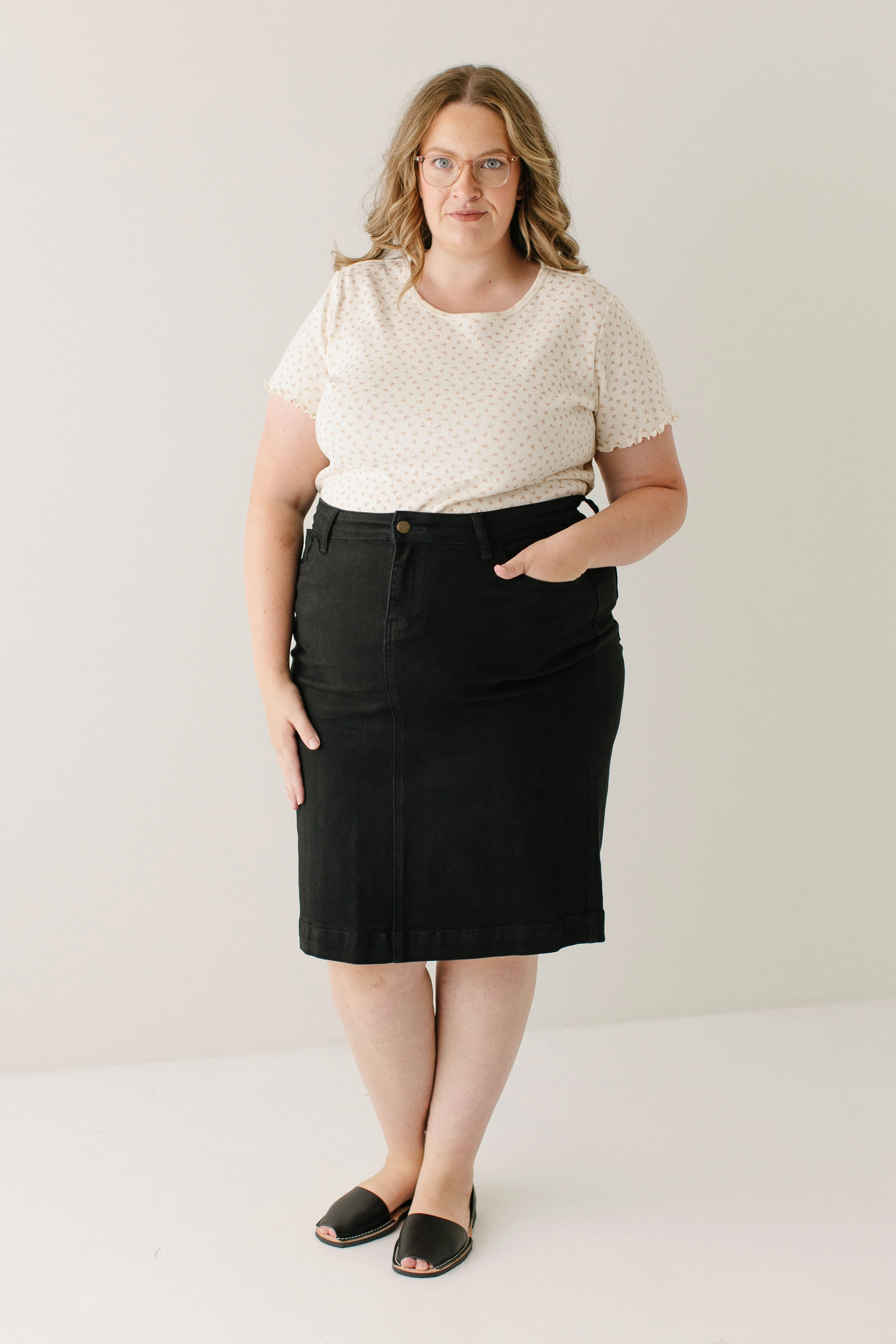 'Leah' Denim Skirt in Black Chill Mood