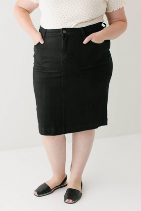 Patchwork Design Comfort Mood 'Leah' Denim Skirt in Black