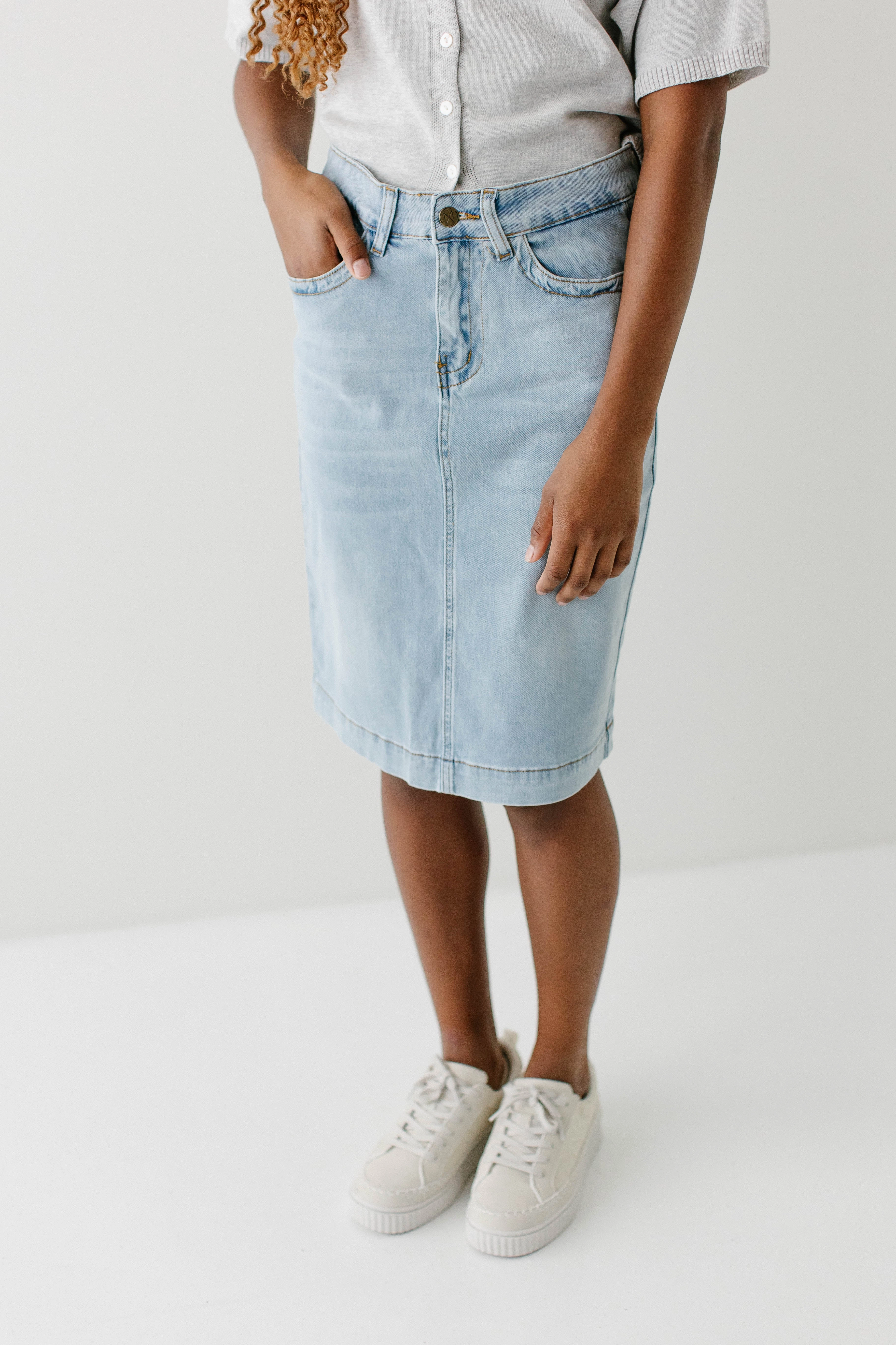 'Leah' Denim Skirt in Light Wash Collector??s Item