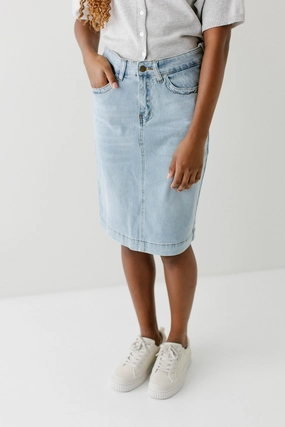 'Leah' Denim Skirt in Light Wash Collector??s Item