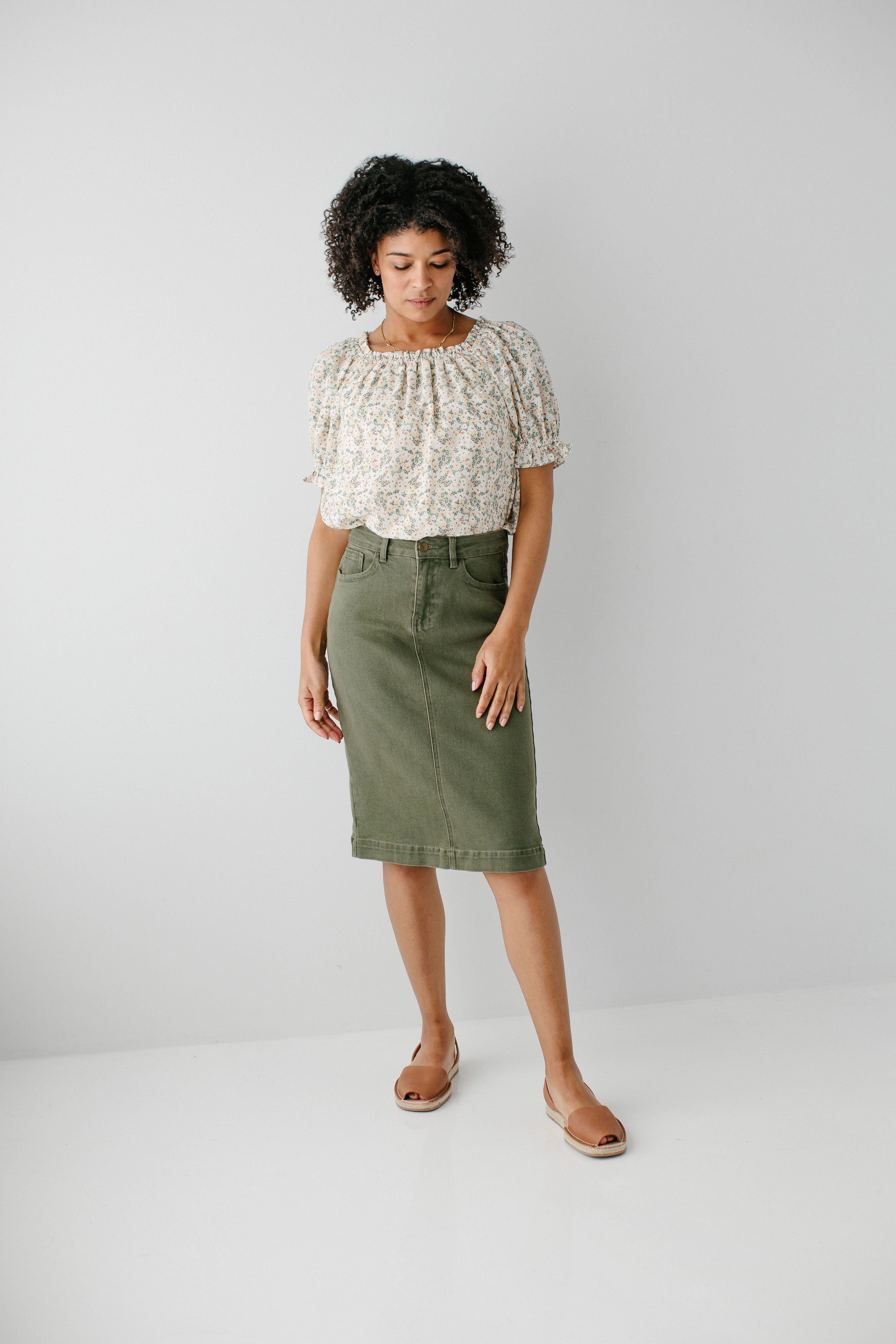 birthday party 'Leah' Stretch Denim Skirt in Olive