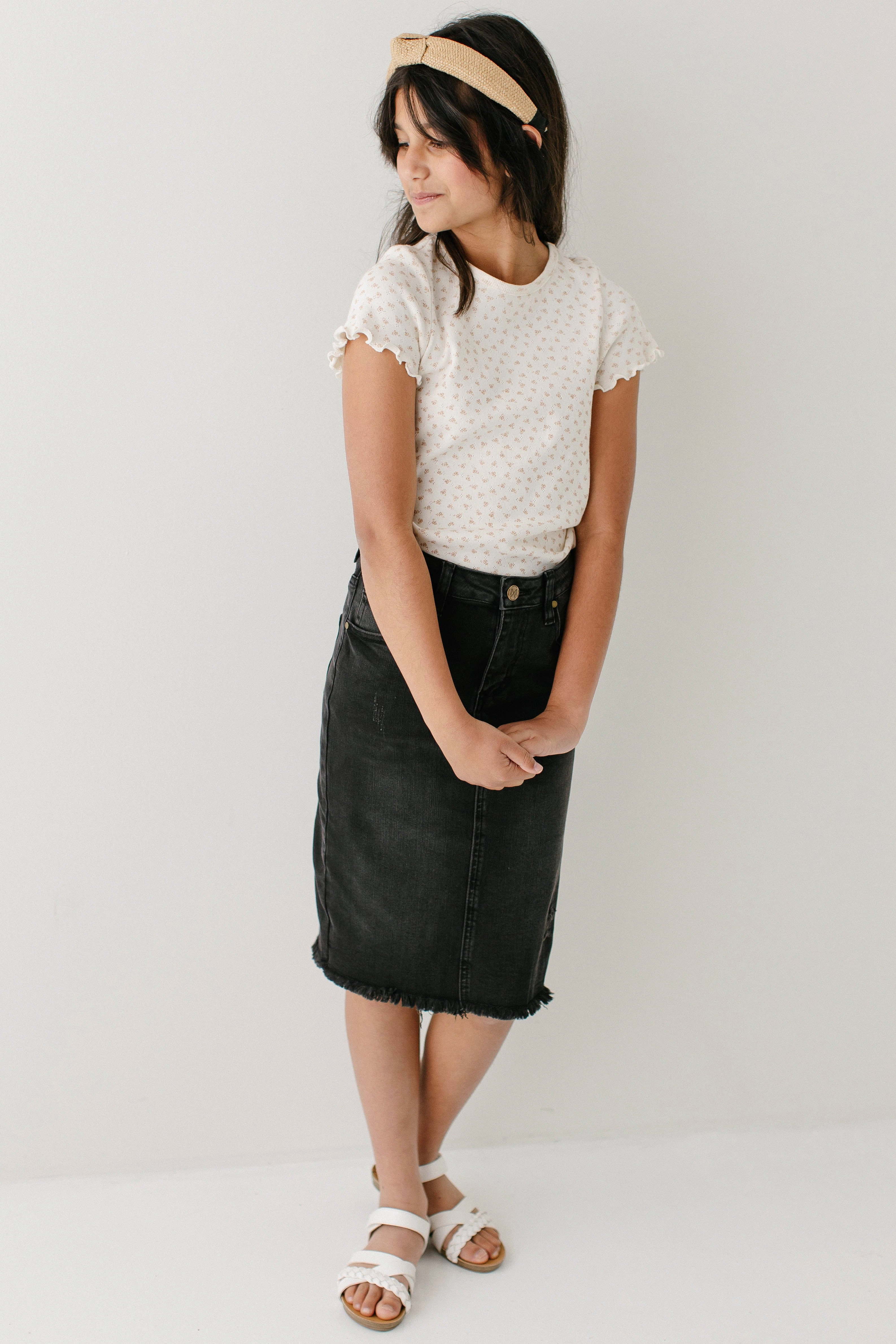 'Nala' Girl Distressed Denim Skirt Lightweight Material Floor Length