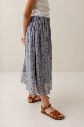 'Nina' Girl Ditsy Floral Midi Skirt in Slate Blue FINAL SALE Comfy Fit Future Fashion