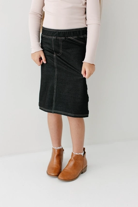Minimal Design 'Piper' Girl Knit Denim Skirt in Black