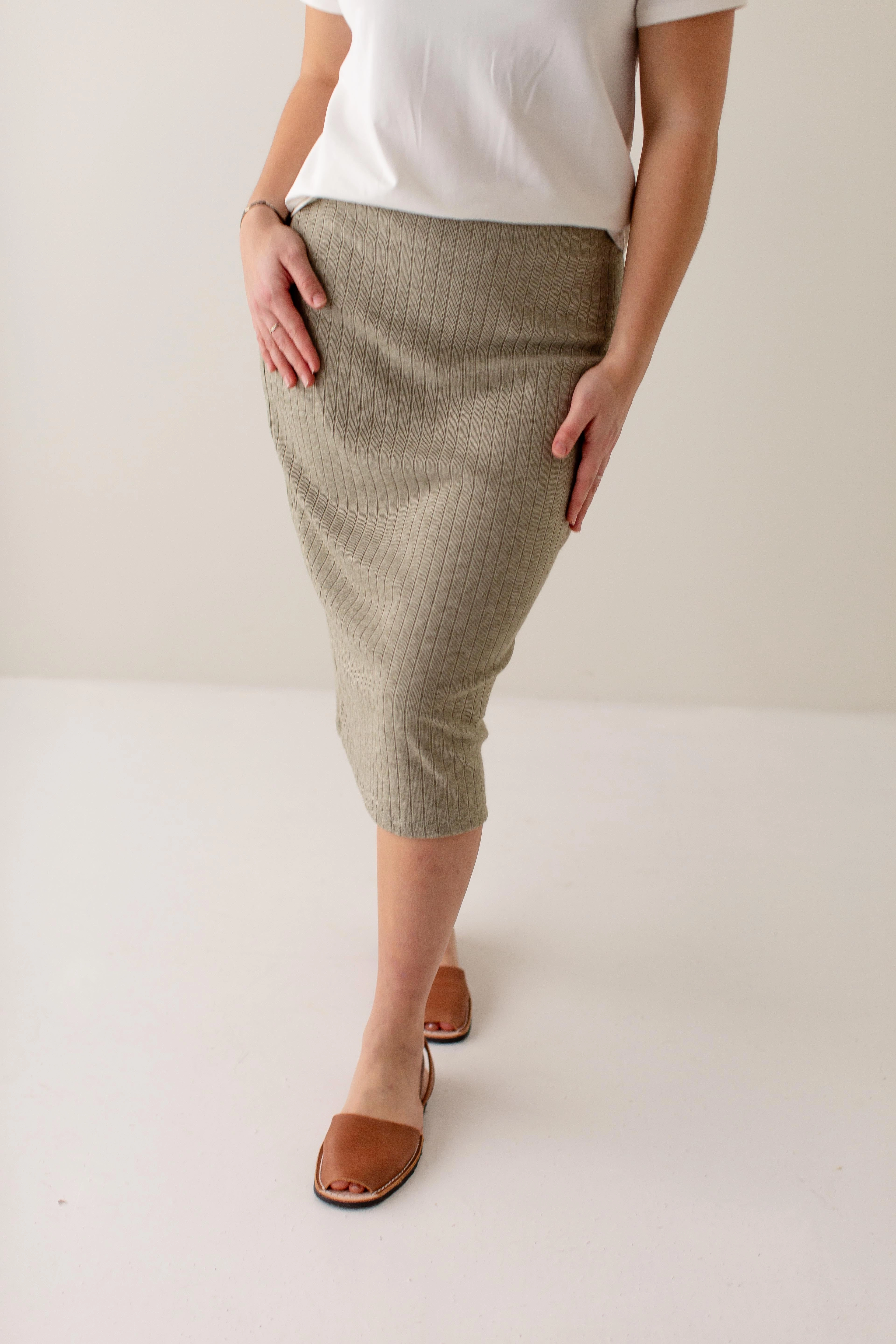 Mix Culture Tonal Layering 'Sasha' Ribbed Knit Midi Skirt in Soft Sage FINAL SALE