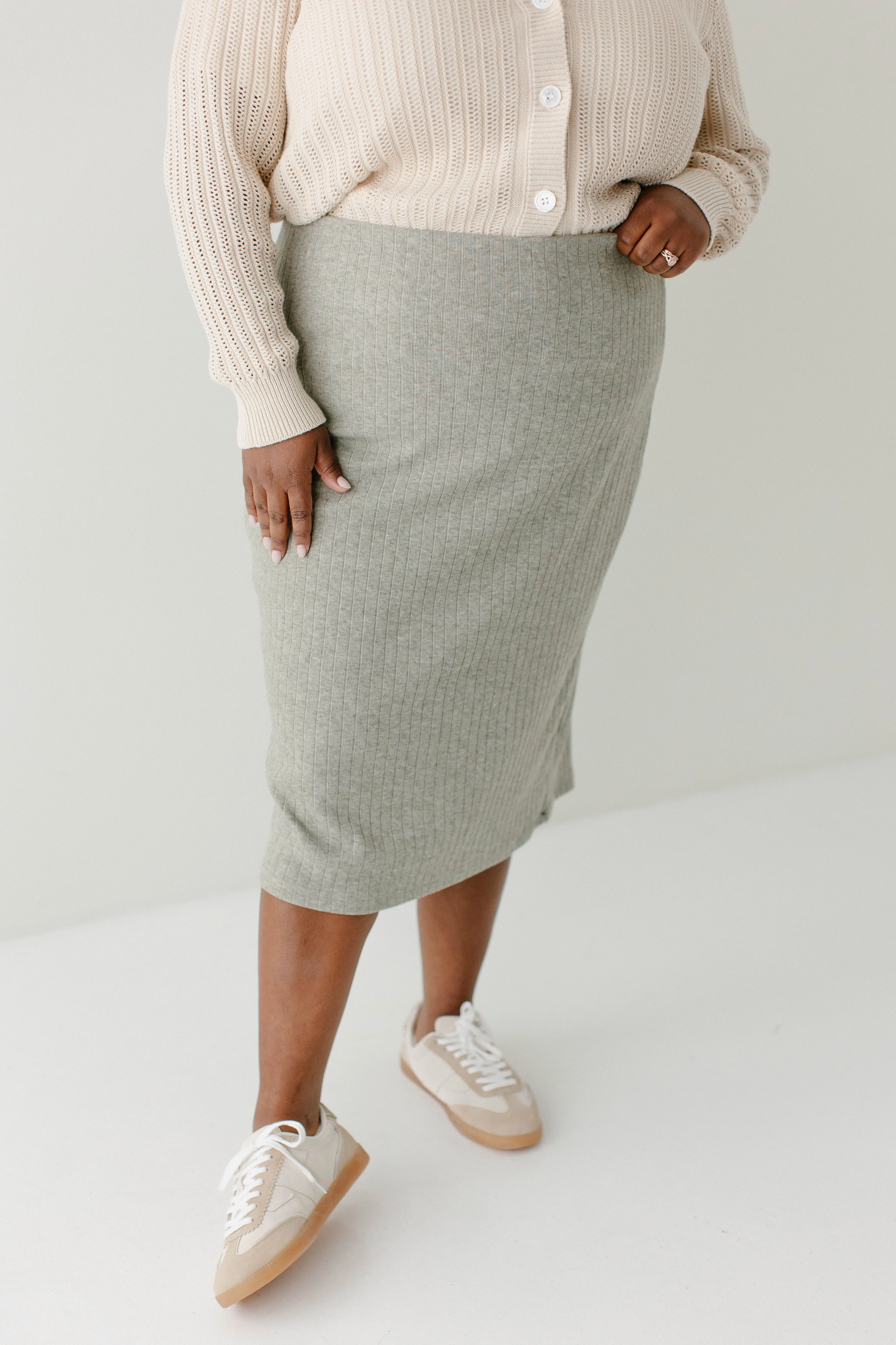 'Sasha' Ribbed Knit Midi Skirt in Soft Sage FINAL SALE Daily Wear