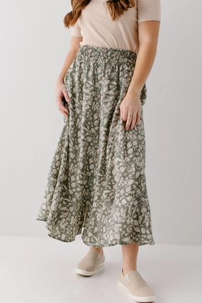 'Shauna' Smocked Waist Floral Maxi Skirt in Soft Green FINAL SALE Neat Look Simple looks