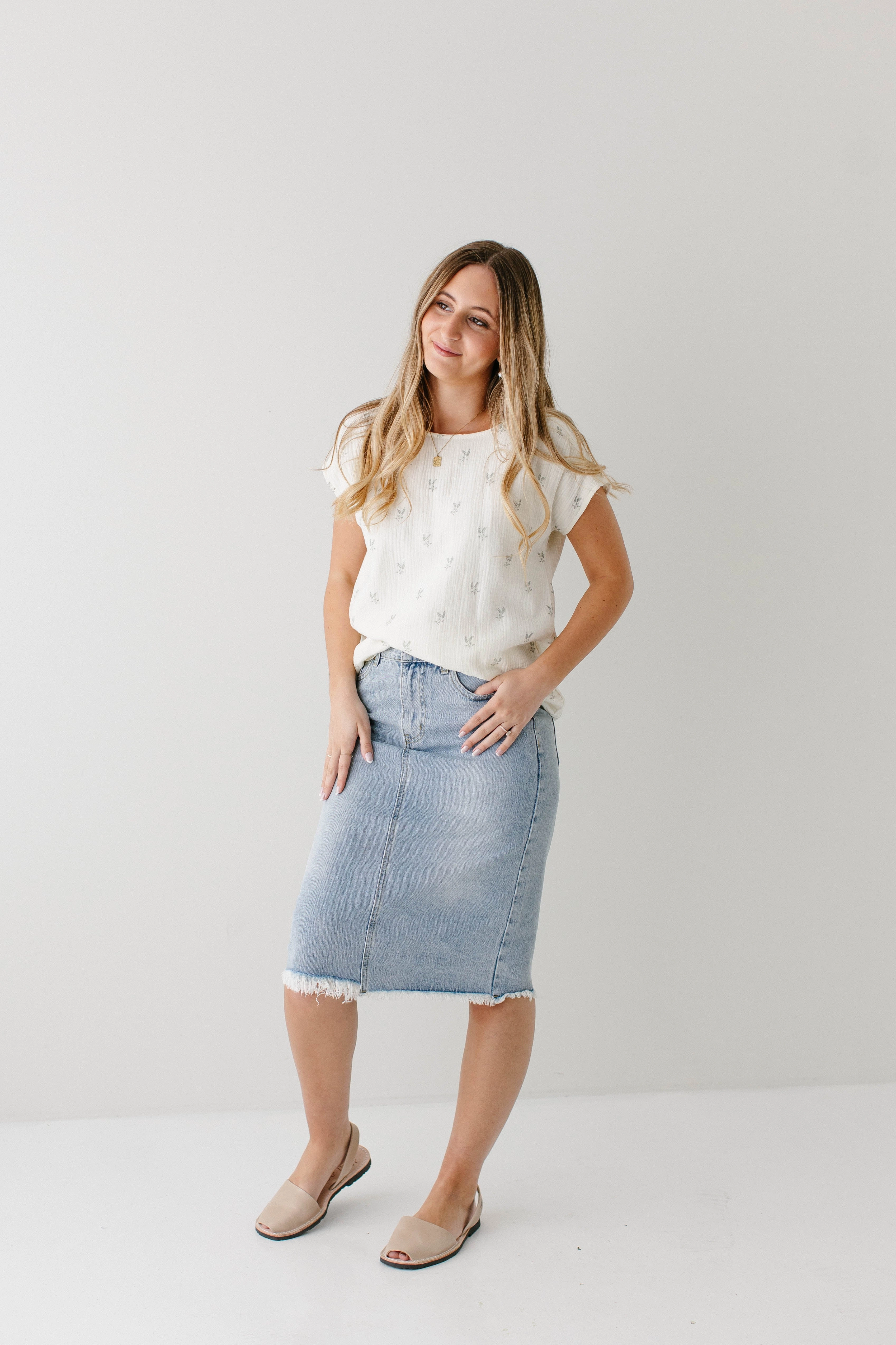 'Sydney' 100% Cotton Distressed Raw Hem Denim Skirt Friction Free