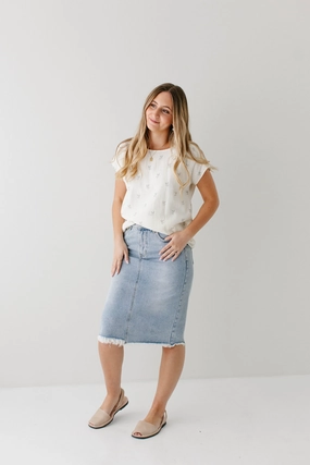 Simple Comfort Blogger Favorite 'Sydney' 100% Cotton Distressed Raw Hem Denim Skirt