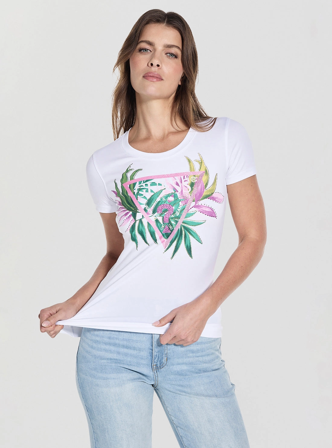 Eco White Leaf Triangle Logo T-Shirt Eco friendly materials