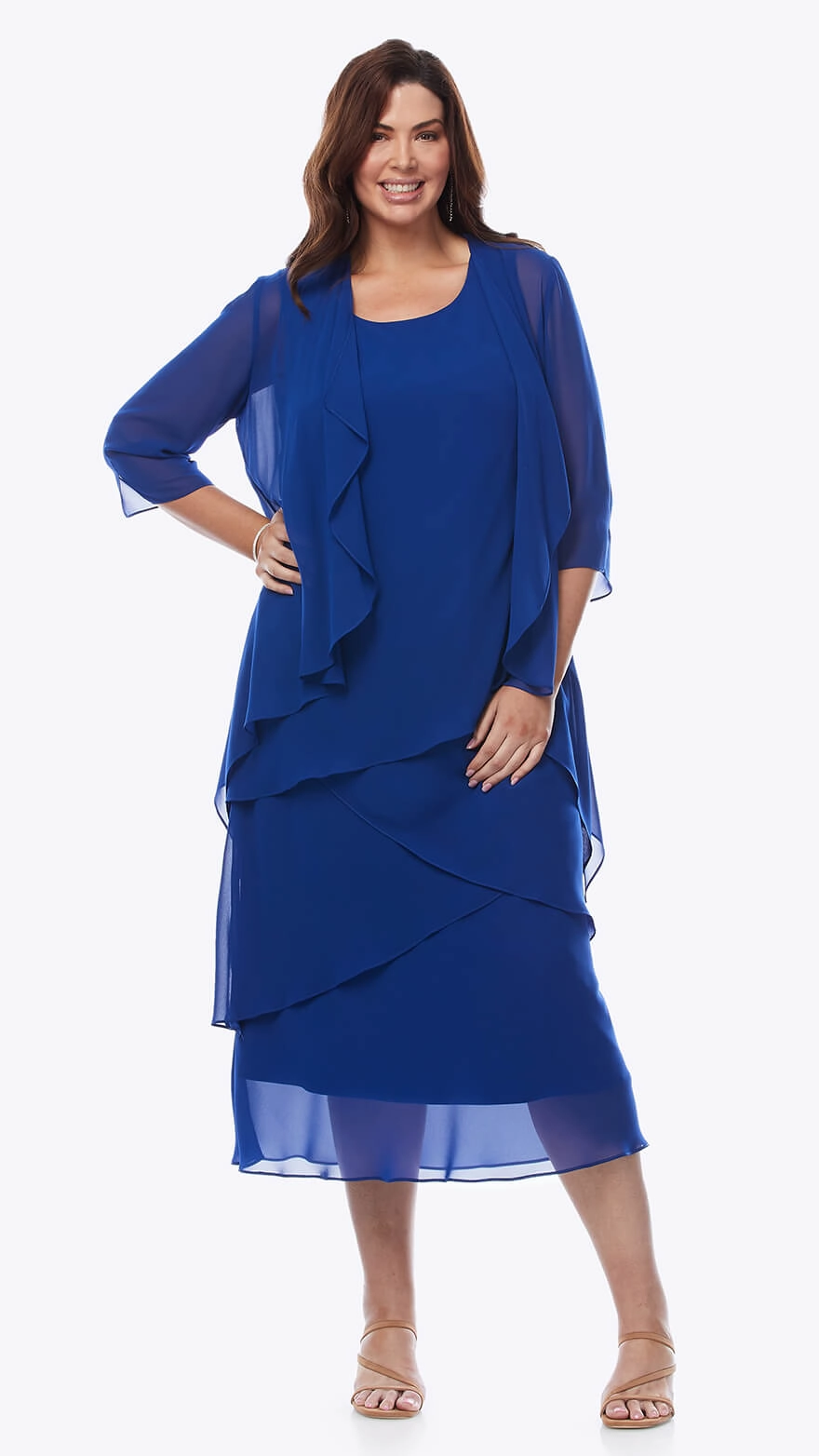 Aramid Fiber Blend Layla Jones - LJ0148 Midi Chiffon Layer Dress with Jacket