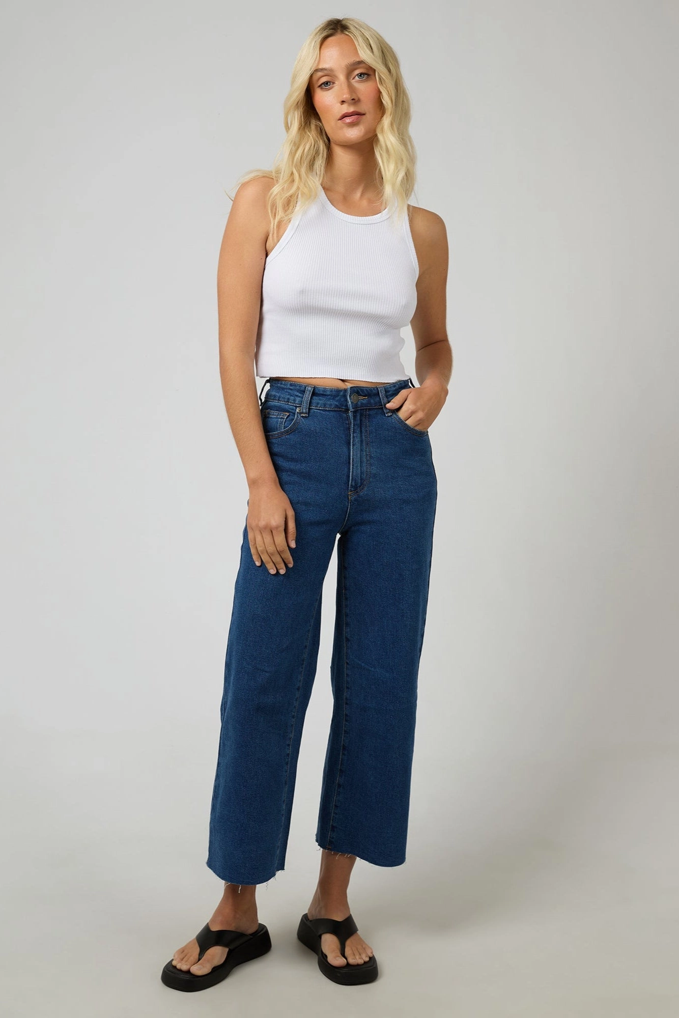 High Waisted Support Casual Wearable All About Eve Charlie High Rise Wide Leg Jean Mid Blue
