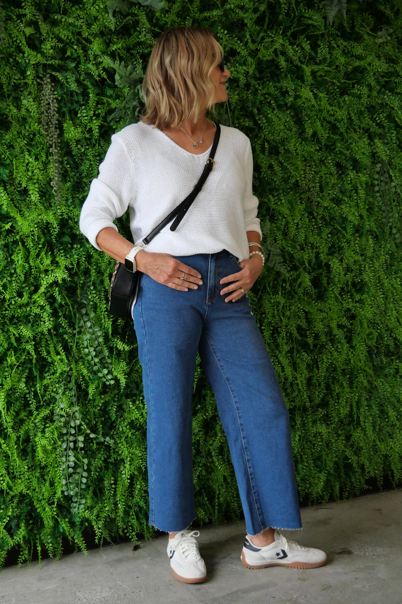 Fade Resistant Studio Practice Performance Fit All About Eve Charlie High Rise Wide Leg Jean Mid Blue