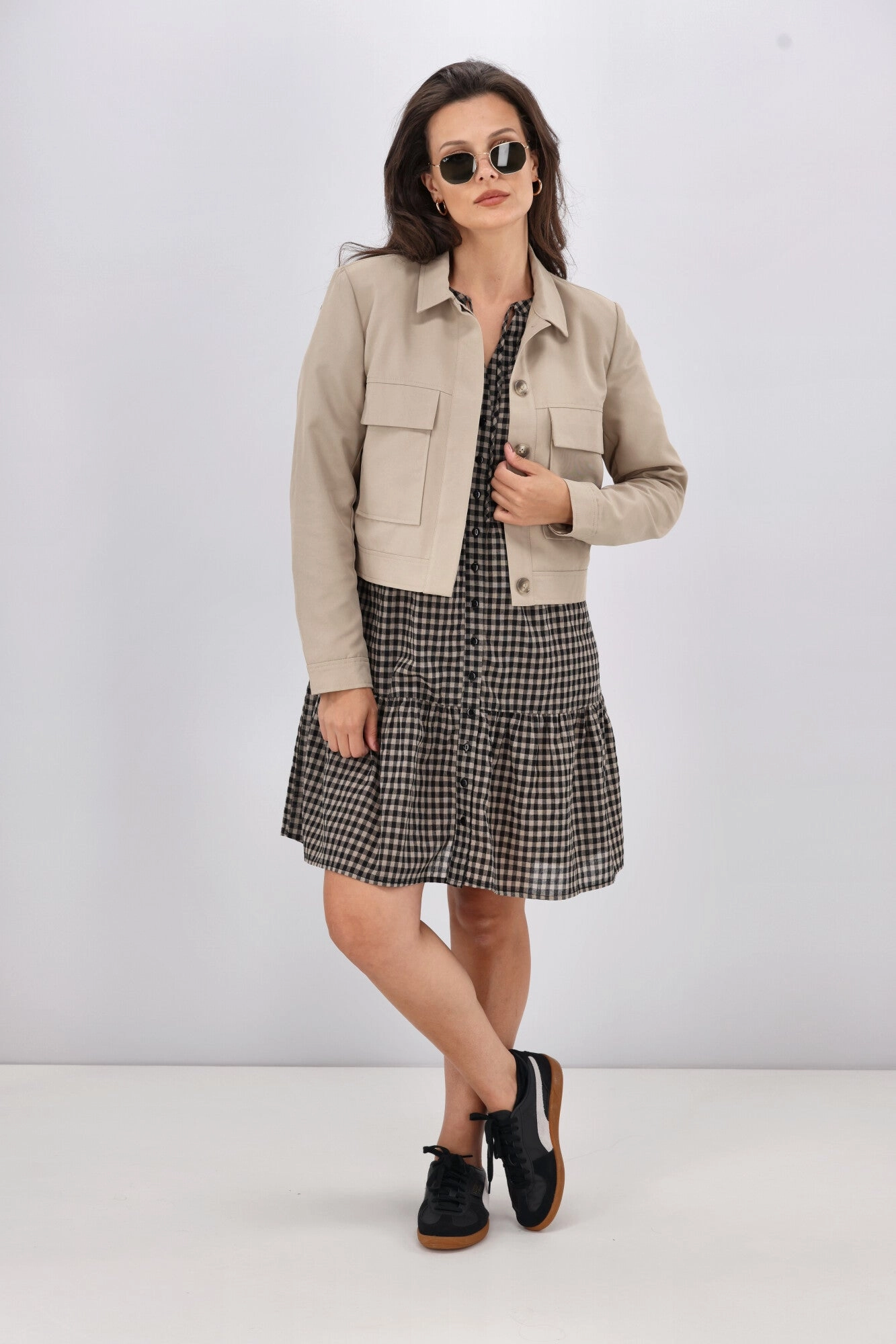 Stretchable Material Shine On Label Eckles Cropped Utility Jacket- Mocha