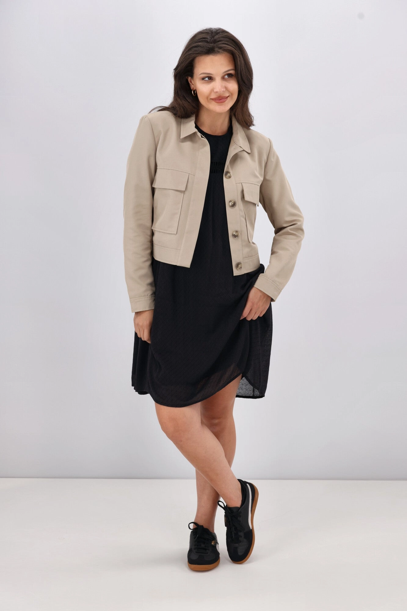 Shine On Label Eckles Cropped Utility Jacket- Mocha Windproof Hood Stretch Enhanced Mobility Zones