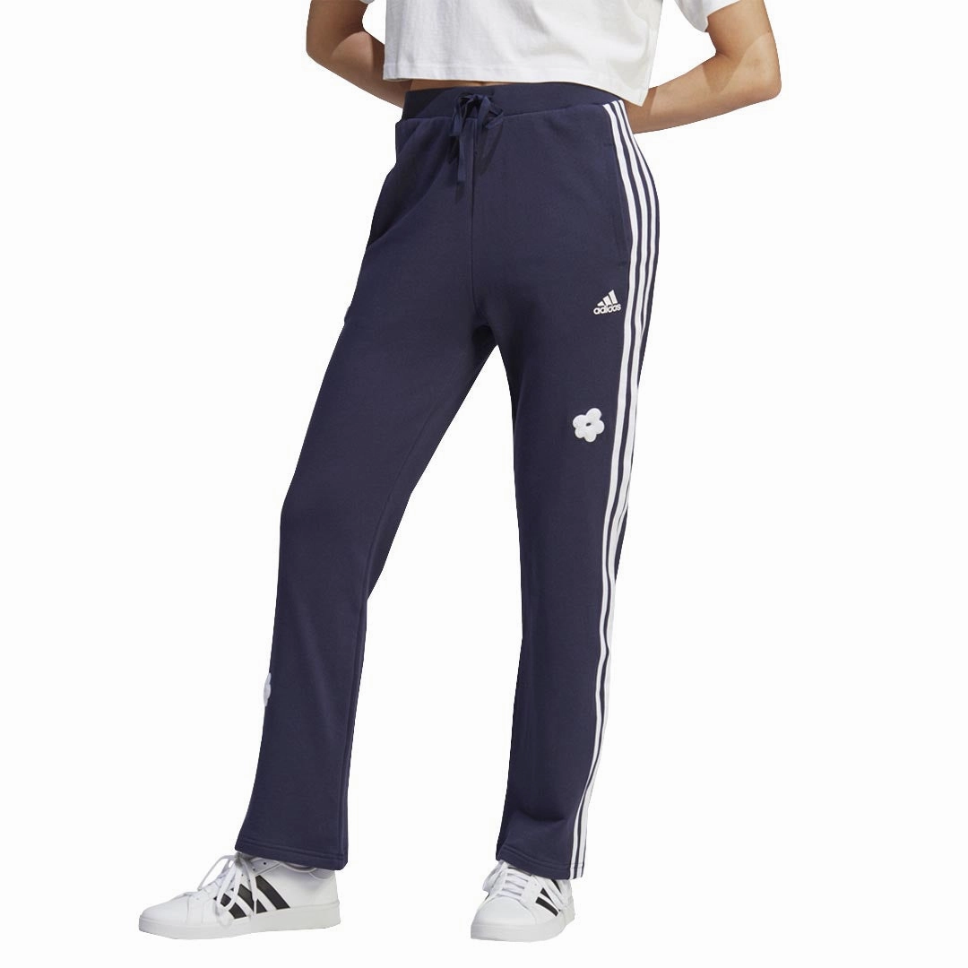 adidas - Women's Chenille Flower Patches 3-Stripes High Rise Pant (IC0019) Effortless Design Plus-size option