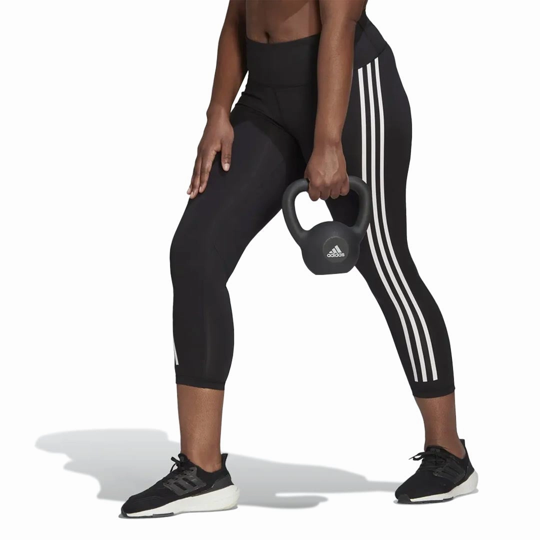 adidas - Women's Optime Trainicons 3-Stripes 7/8 Leggings (Plus Size) (H64212) Button front EcoFriendlyDye