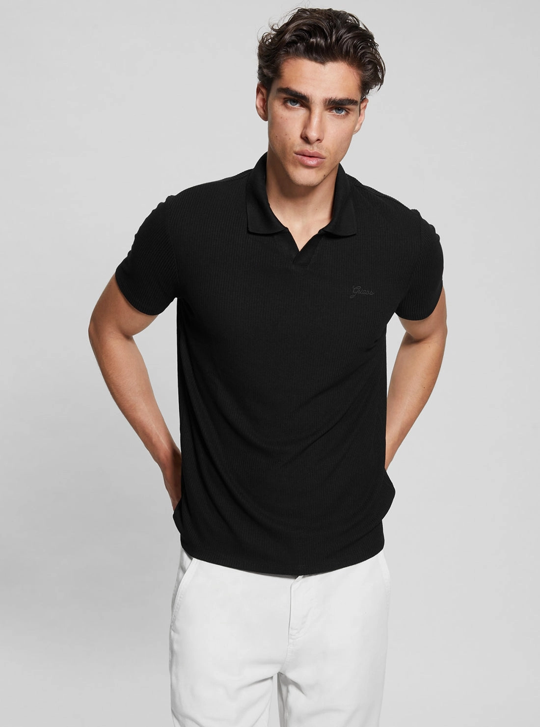 Black Ryker Rib Knit Polo T-Shirt Anti Static Treatment ContrastTipping