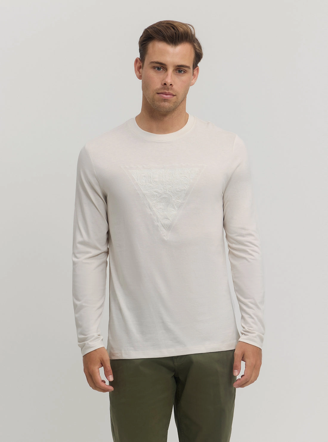 White Embroidered Long Sleeve T-Shirt Stretchable Waistband