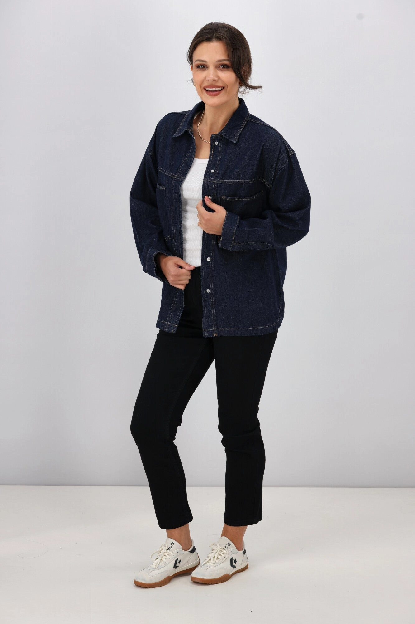 ONLY Emmie L/S Shirt Rinse Denim Versatile Layering Weight Waterproof Zipper Closure
