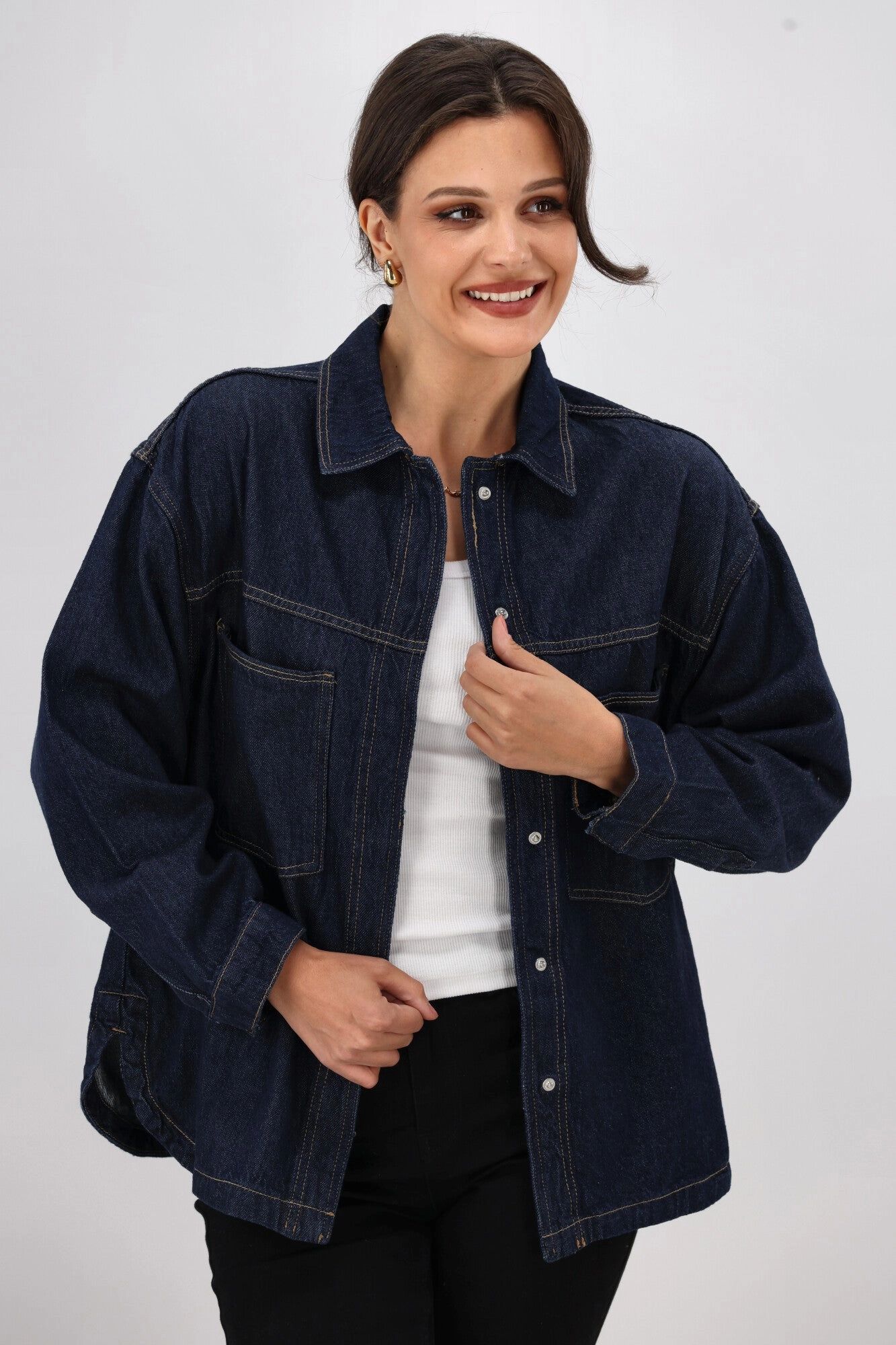 All Weather Adaptability ONLY Emmie L/S Shirt Rinse Denim