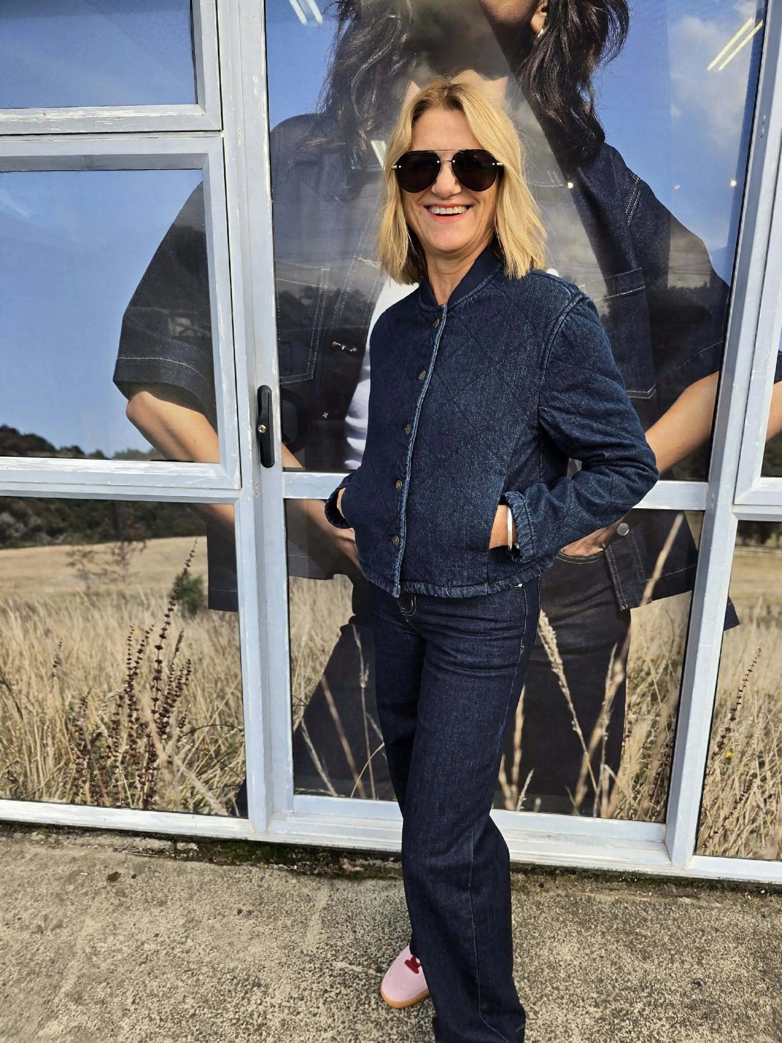 Low Profile Logoing Winter Fit Shine On Label Niko Quilted Denim Bomber Jacket