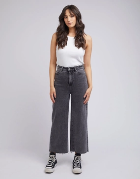All About Eve Charlie High Rise Wide Leg Jean Washed Black Travel Friendly Easy Flow