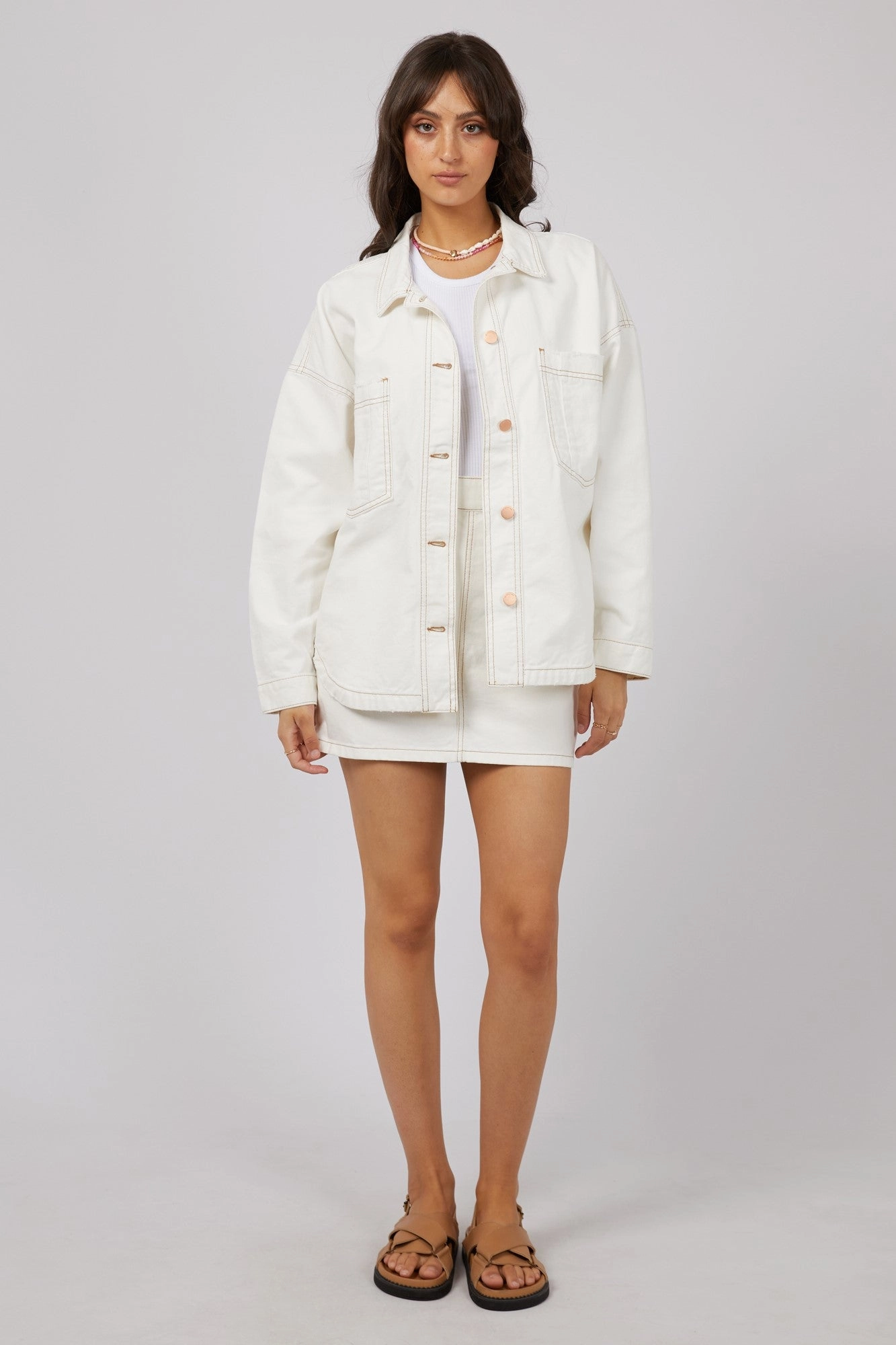 All About Eve Coco Denim Shacket Vintage White simple design Ventilation Vents