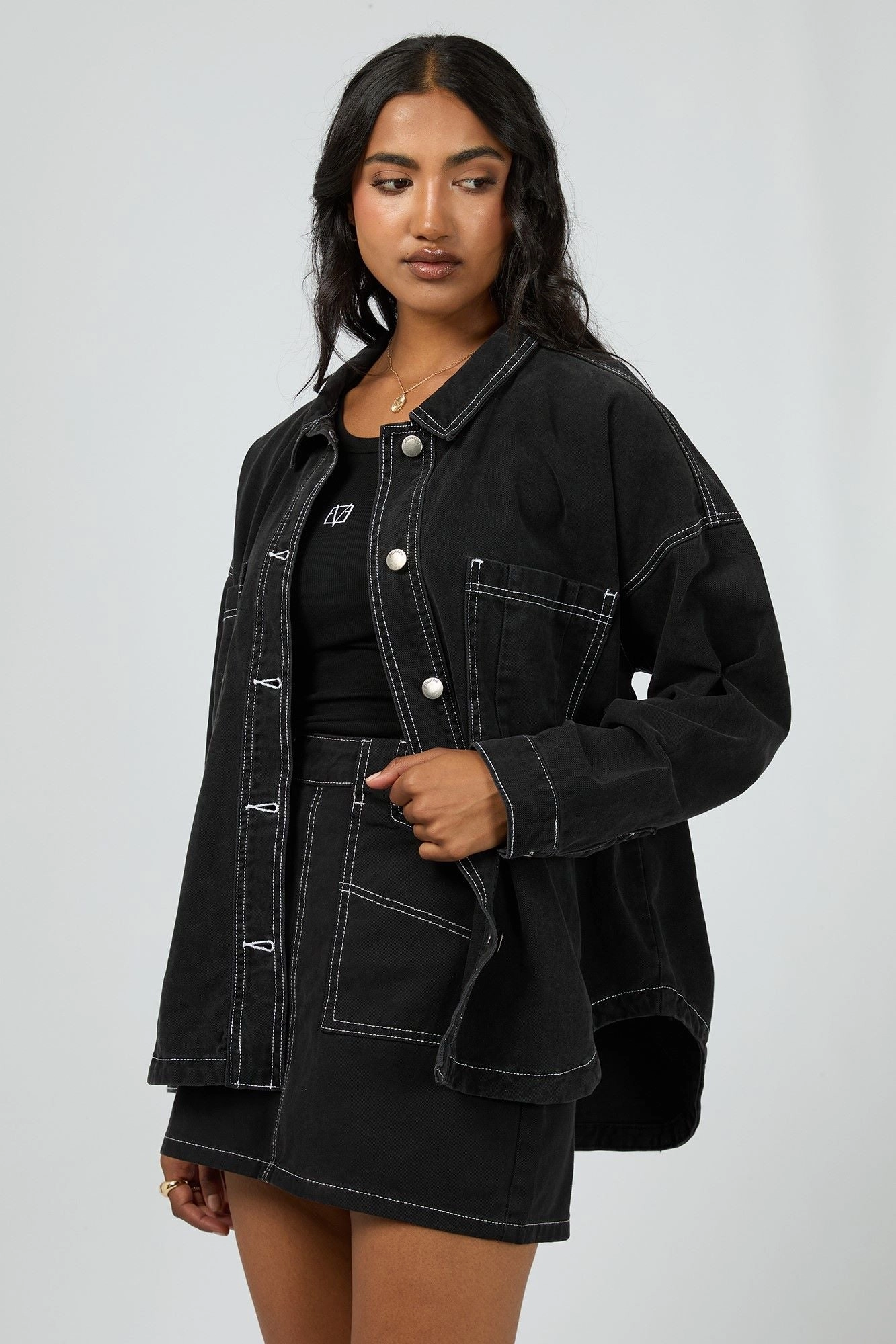 All About Eve Dale Shacket Black Wind Shield Mid Season Wear
