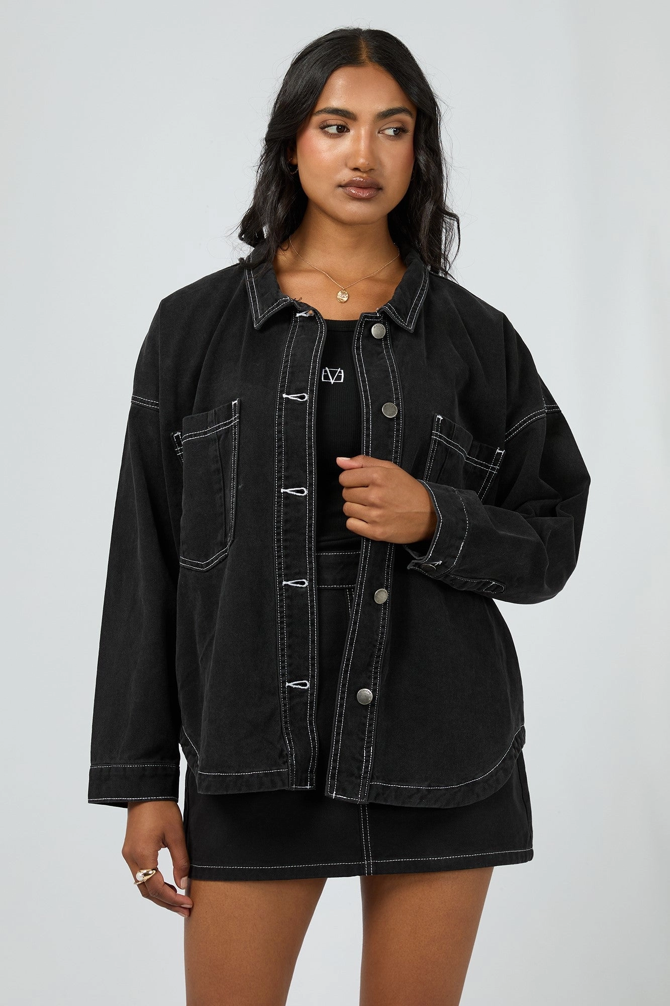 Bonded Closure Mechanism All About Eve Dale Shacket Black