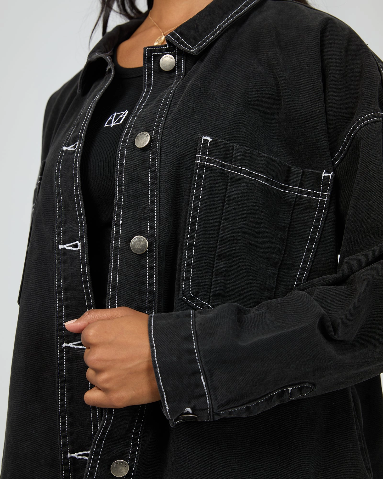 LaserCut Vents Durable Stitching All About Eve Dale Shacket Black