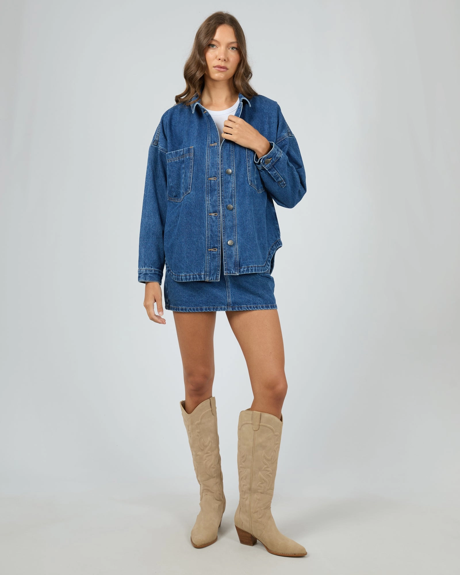 Seamless Street Fit Ergonomic Sleeve Shaping All About Eve Dale Shacket Heritage Blue