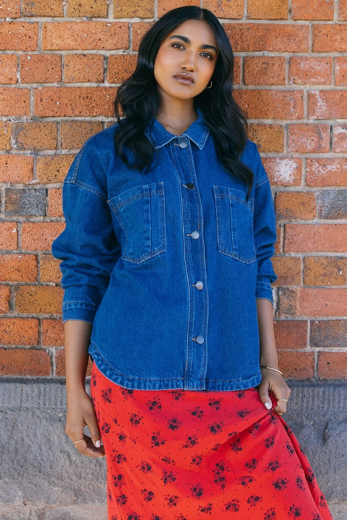 All About Eve Dale Shacket Heritage Blue Street Explorer Fit Pattern Print