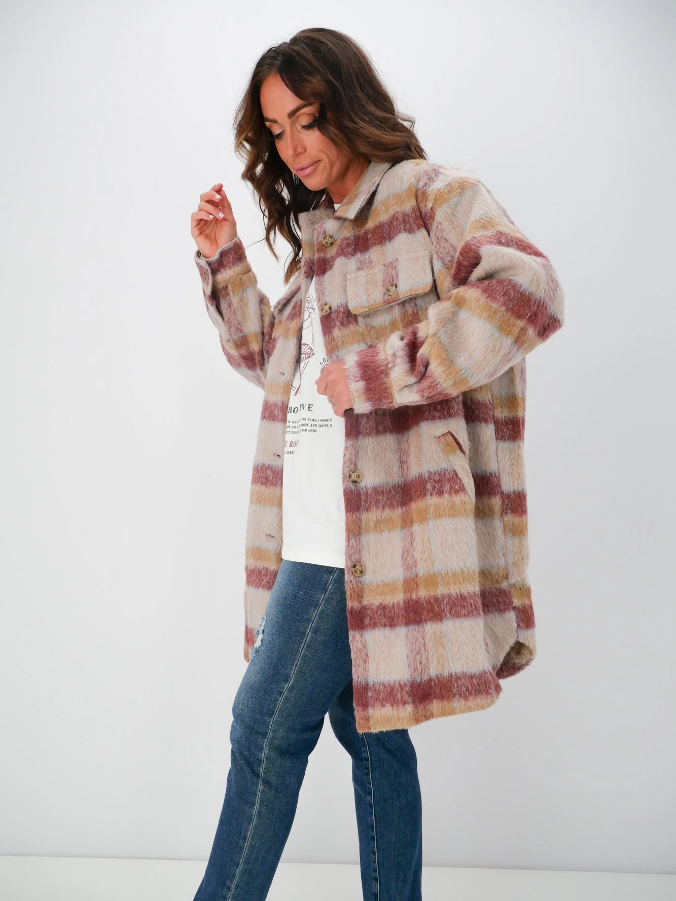 Hypoallergenic Interior Heavyweight Fabric All About Eve Marlo Longline Shacket Check