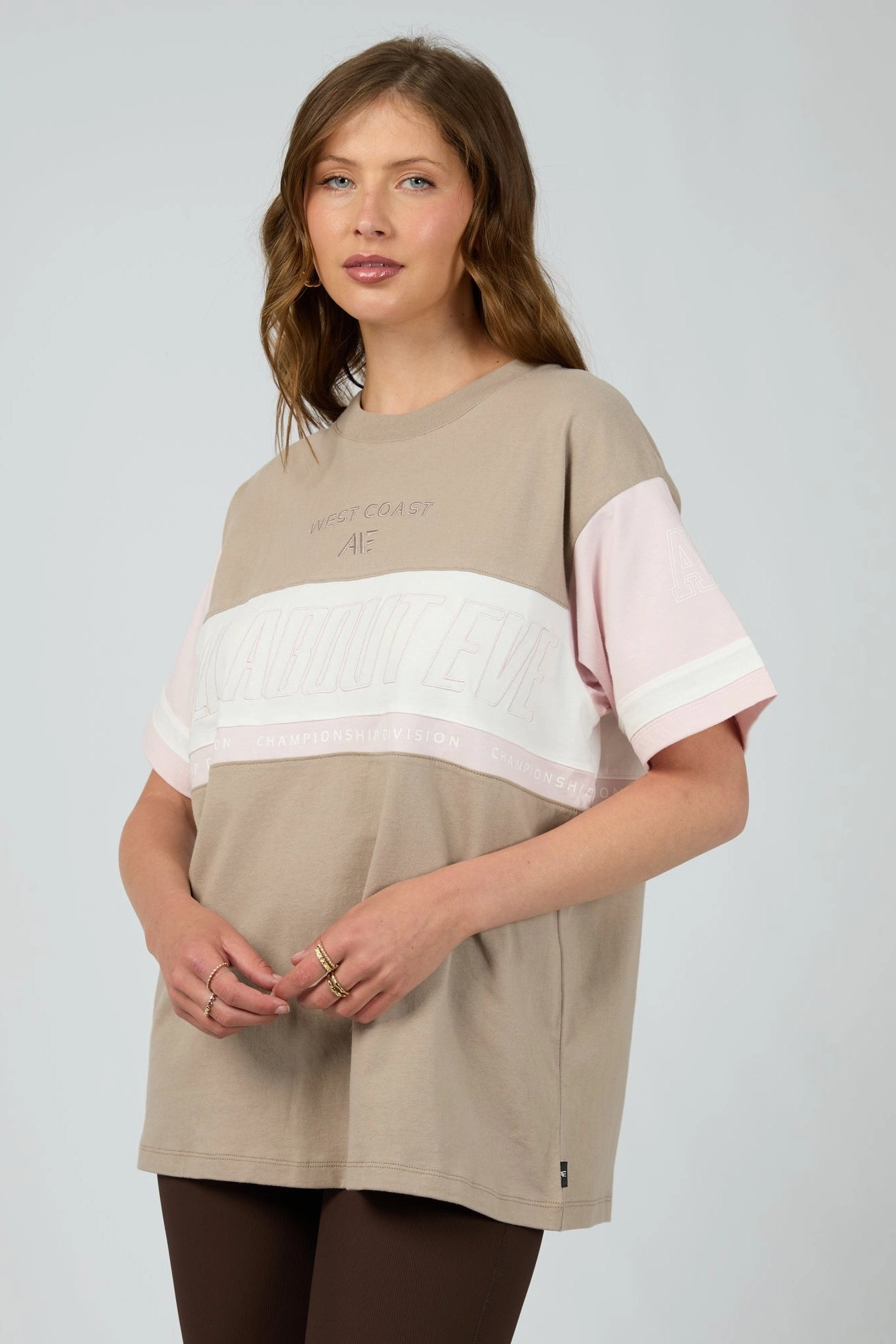 All About Eve Performance Relaxed Tee Stone Comfortable texture Low Profile Collar