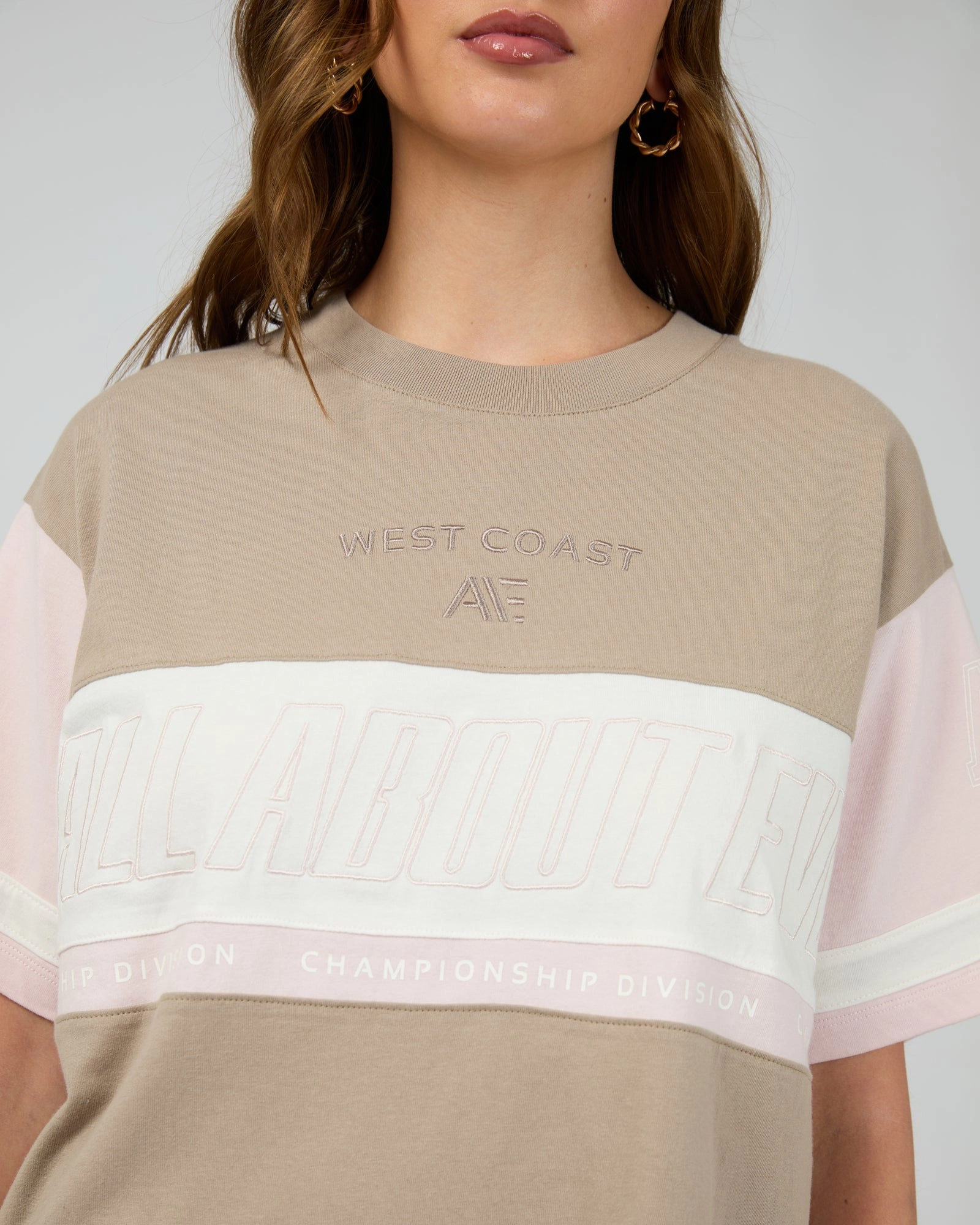 All About Eve Performance Relaxed Tee Stone Cross Grain Knit Everyday Flex